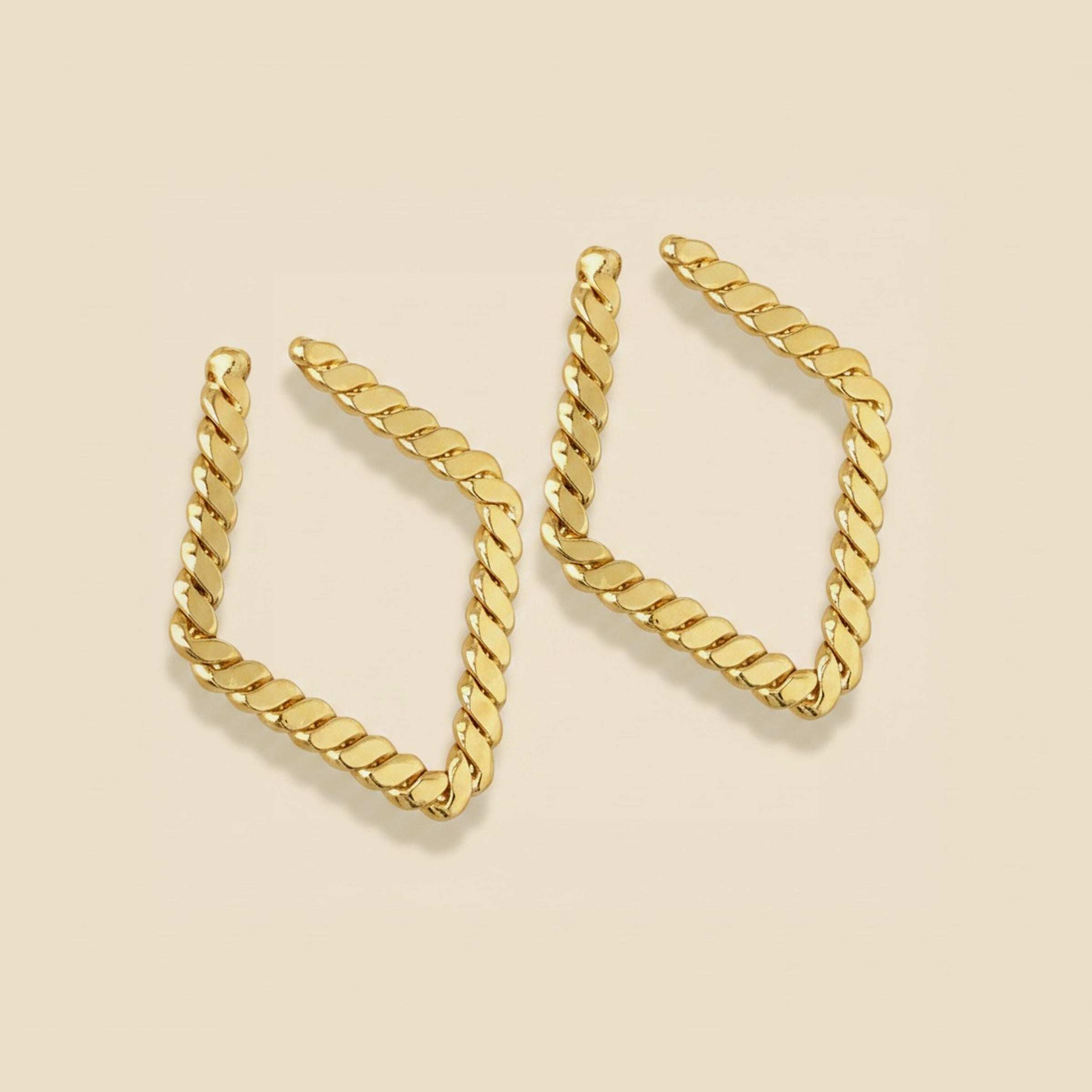 Yellow Gold Diamond-Shaped Hoop Earrings