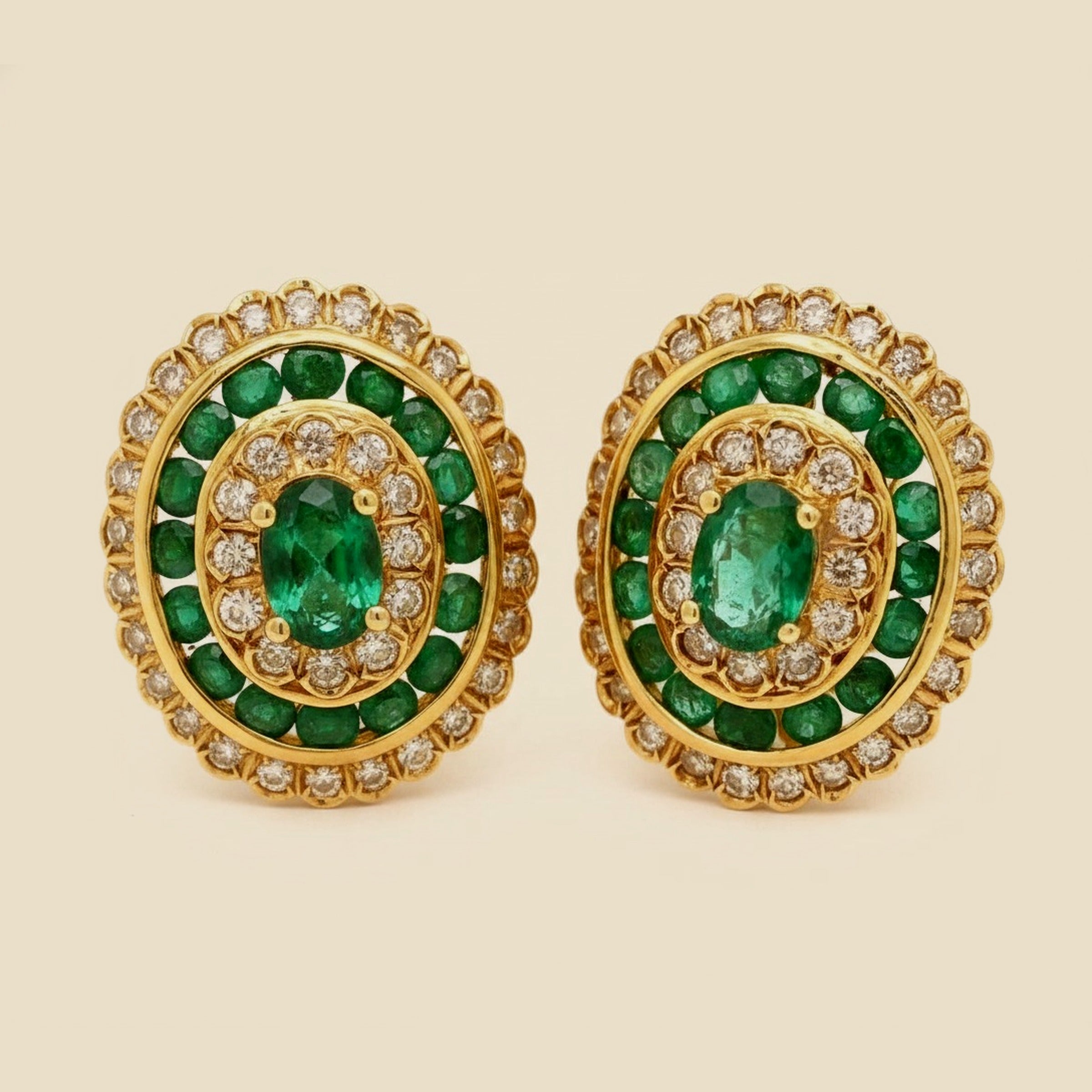 Yellow Gold Emerald and Diamond Earrings
