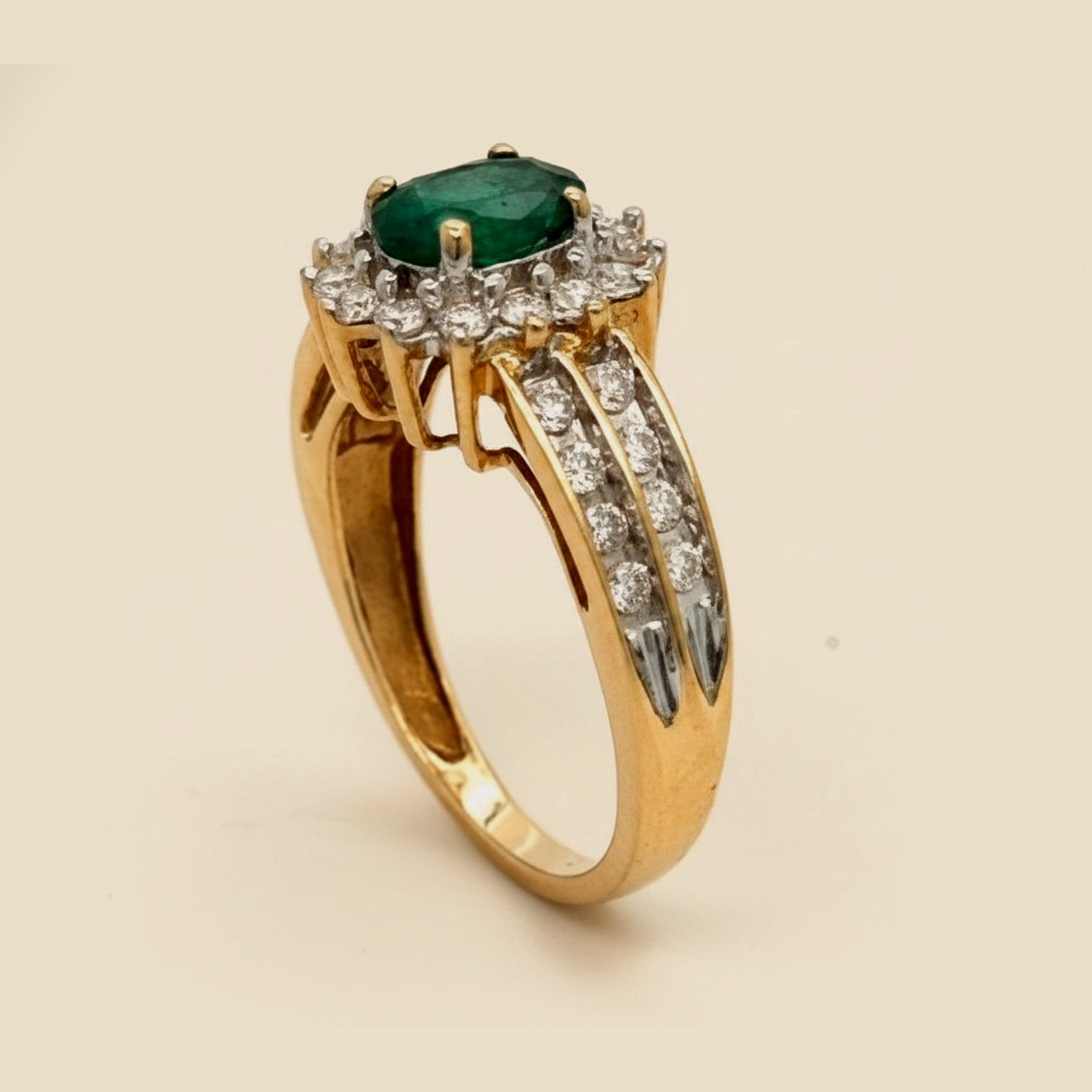 Yellow Gold Emerald/Diamond Cocktail Ring