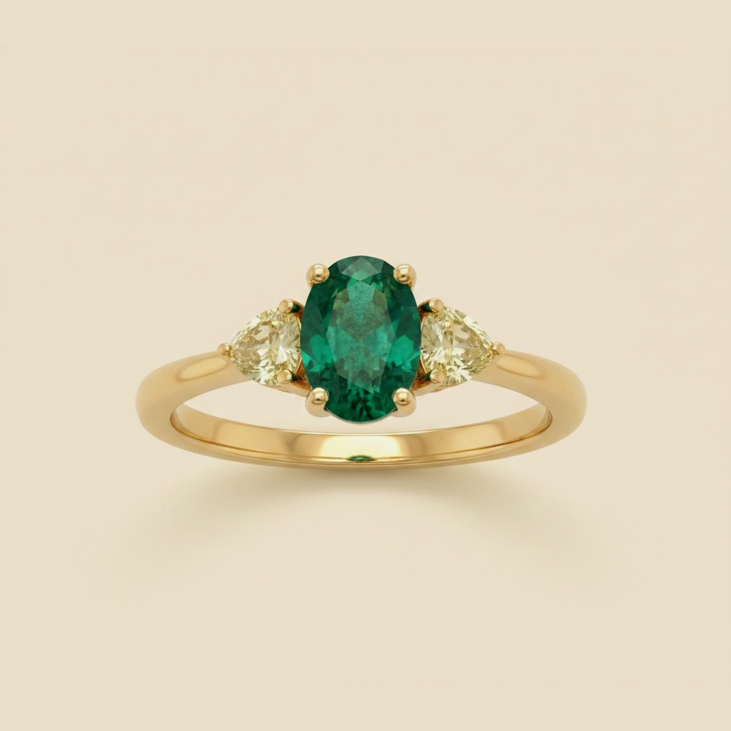 Yellow Gold Emerald & Diamond Three Stone Ring