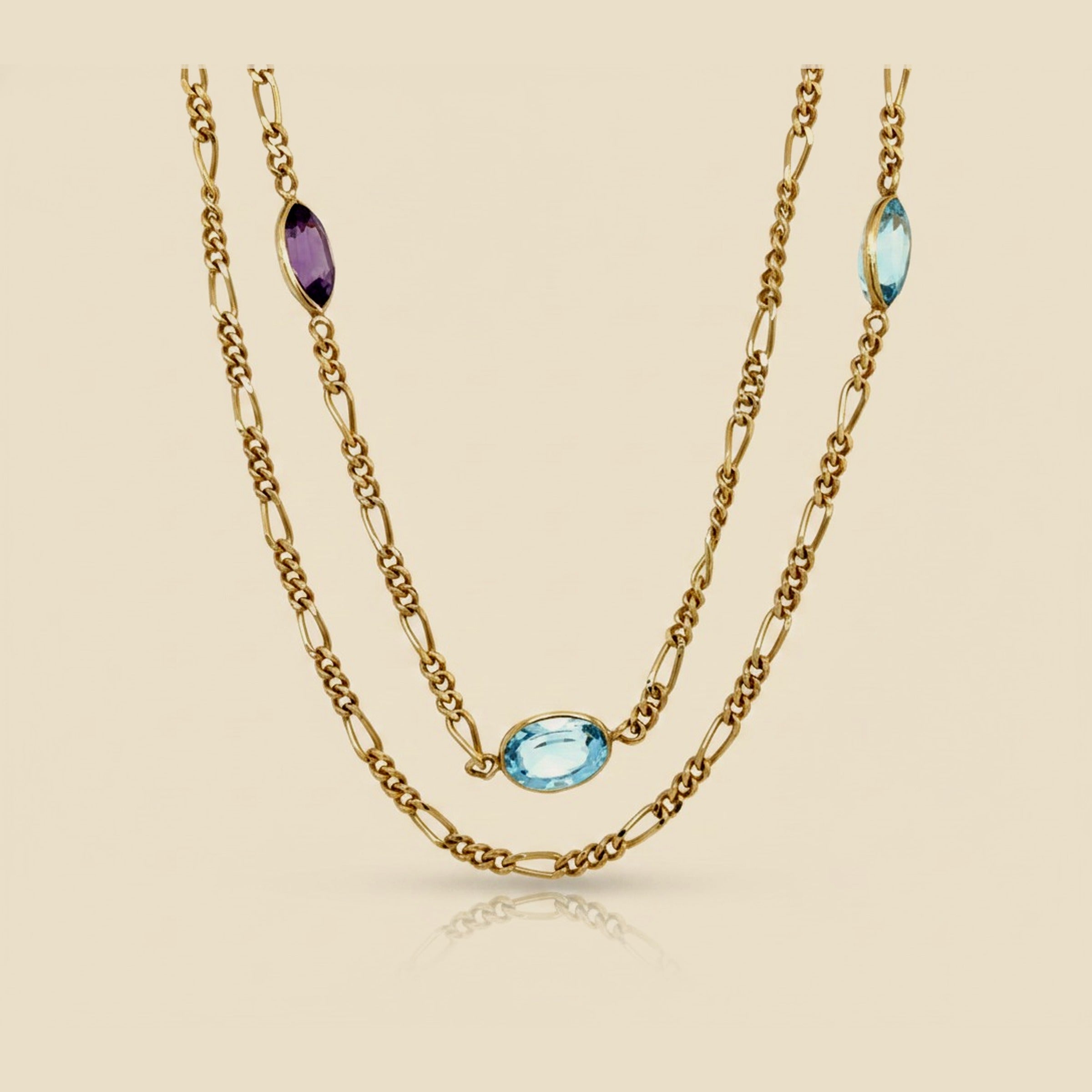 Yellow Gold Figoro Link Amethyst & Blue Topaz Opera Length – Empire Diamond