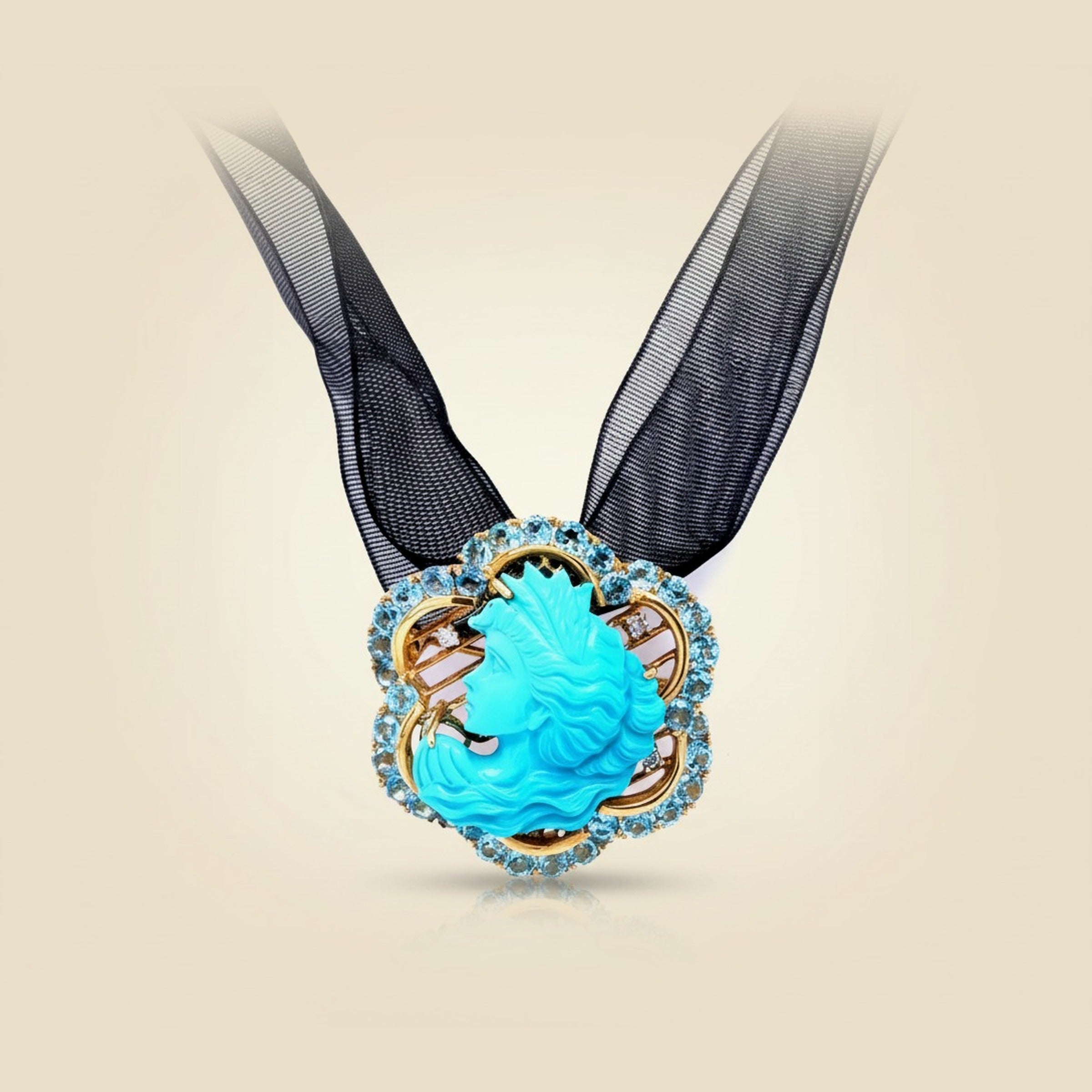 Yellow Gold Frame with Turquoise, Diamonds, and Aquamarine Pendant – Empire Diamond