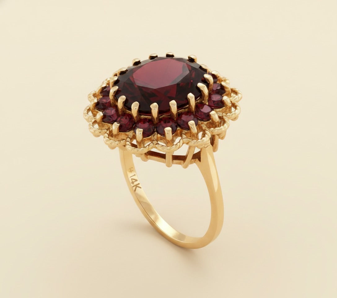 Yellow Gold Garnet Cluster Ring