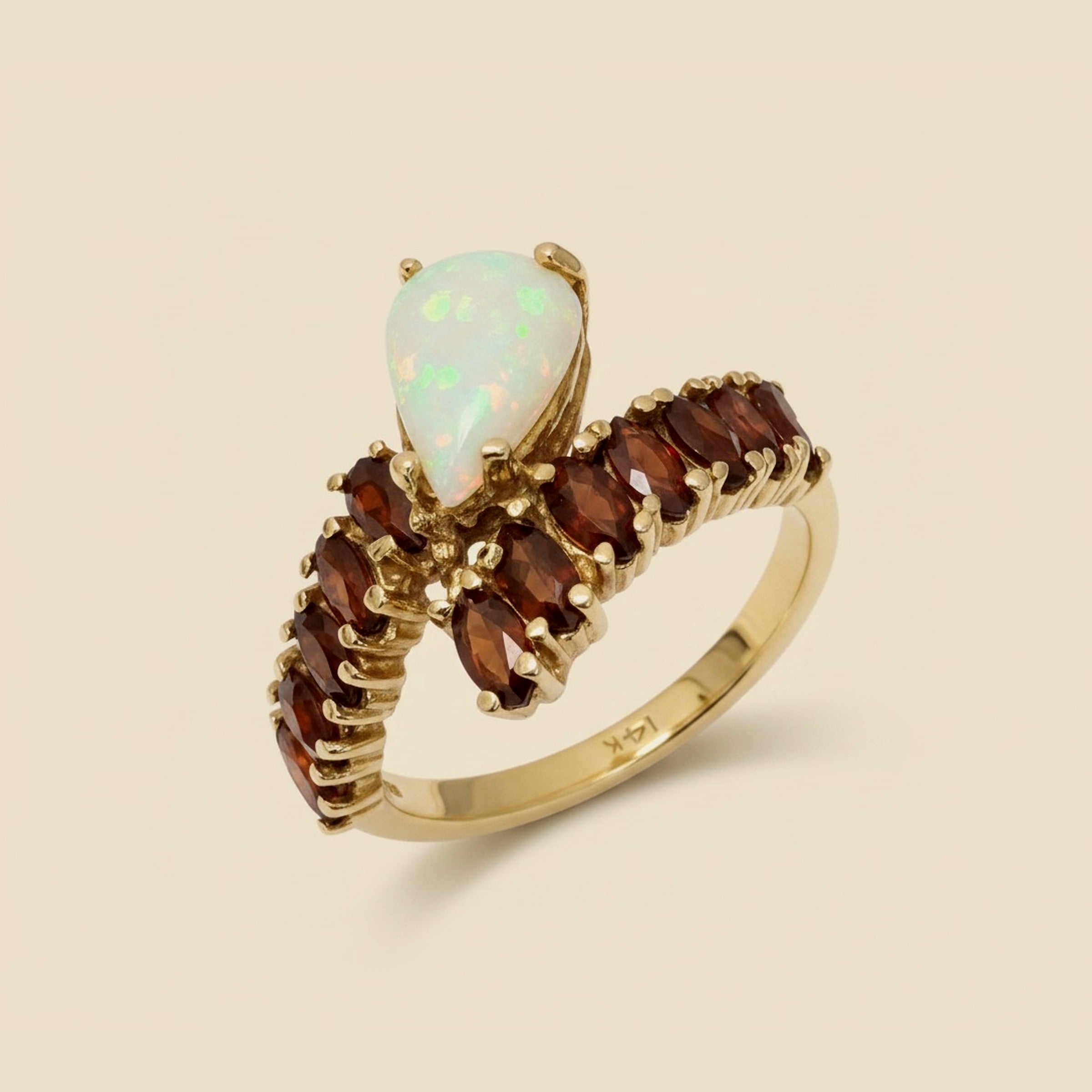 Yellow Gold Garnet & Opal Bypass Ring – Empire Diamond