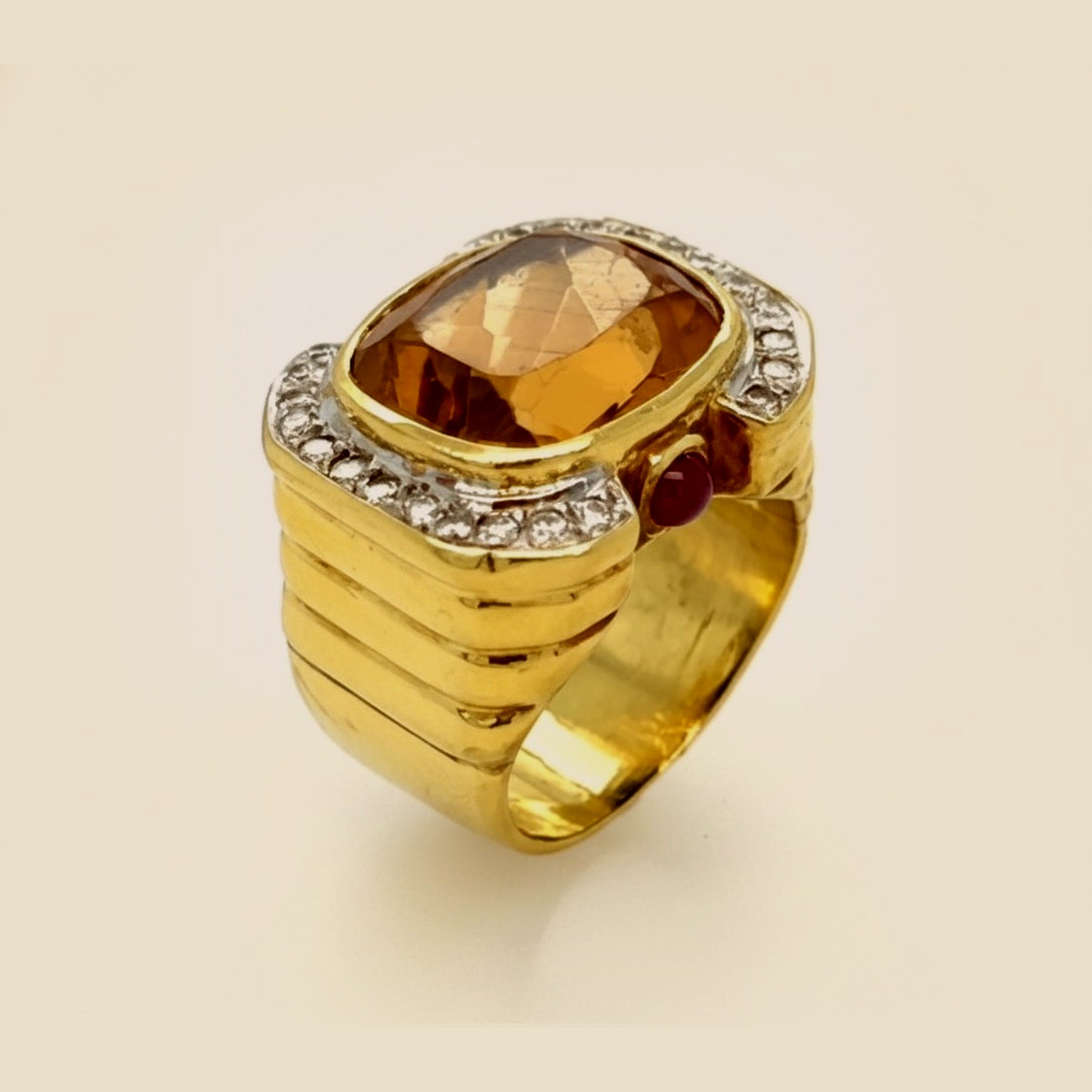 Yellow Gold Large Citrine, Diamond and Ruby Ring – Empire Diamond