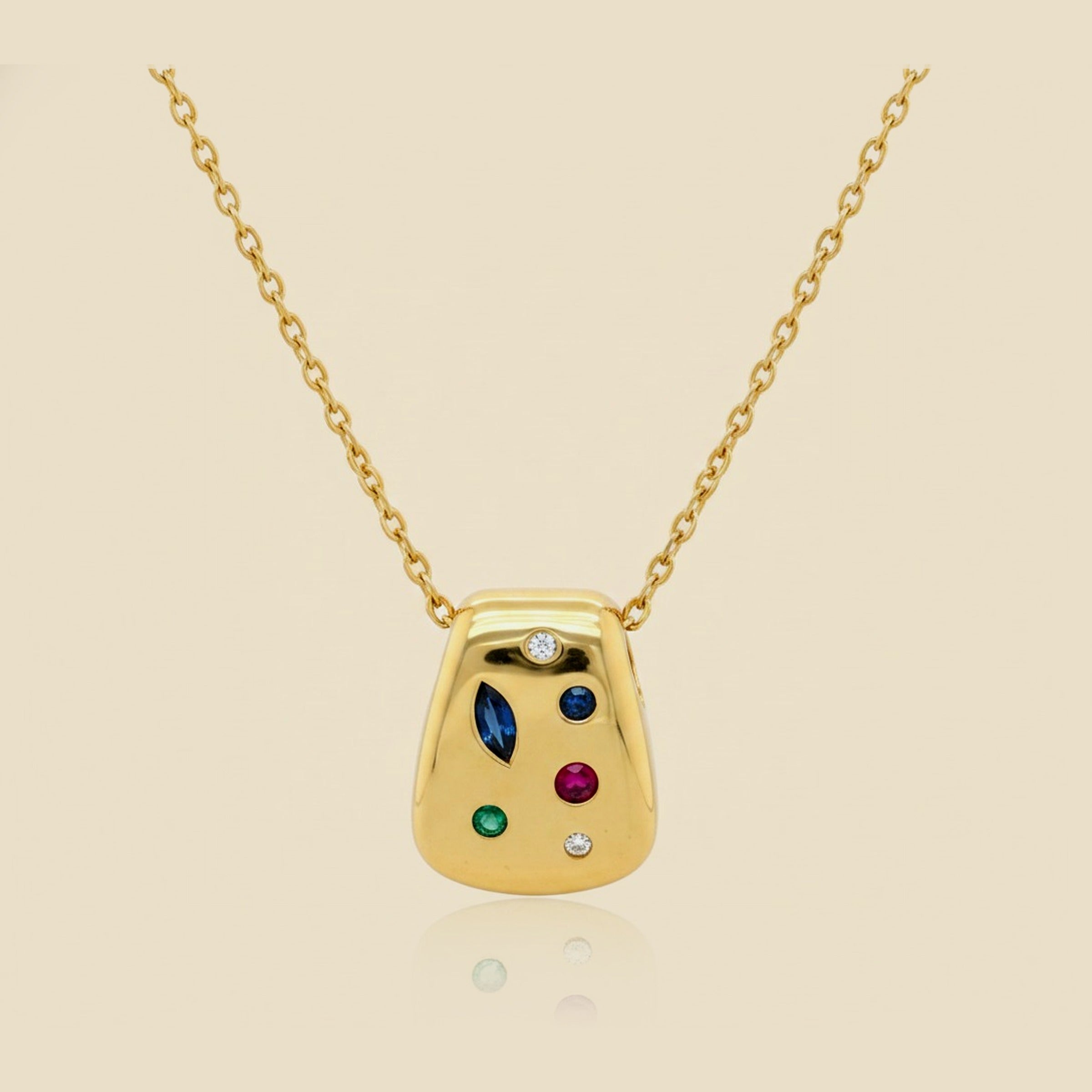 Yellow Gold Multi-Colored Stone & Diamond Pendant