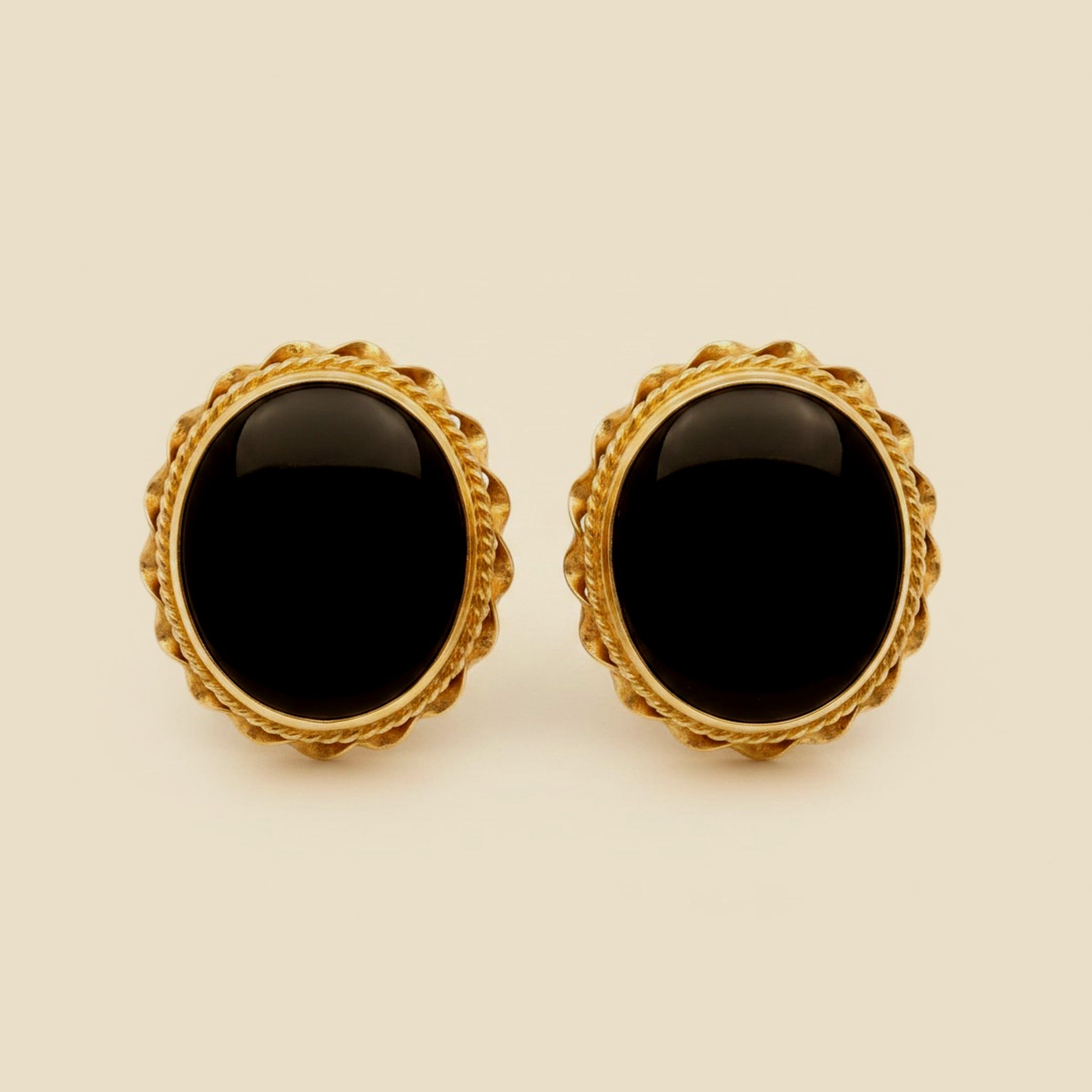 Yellow Gold Onyx Earrings