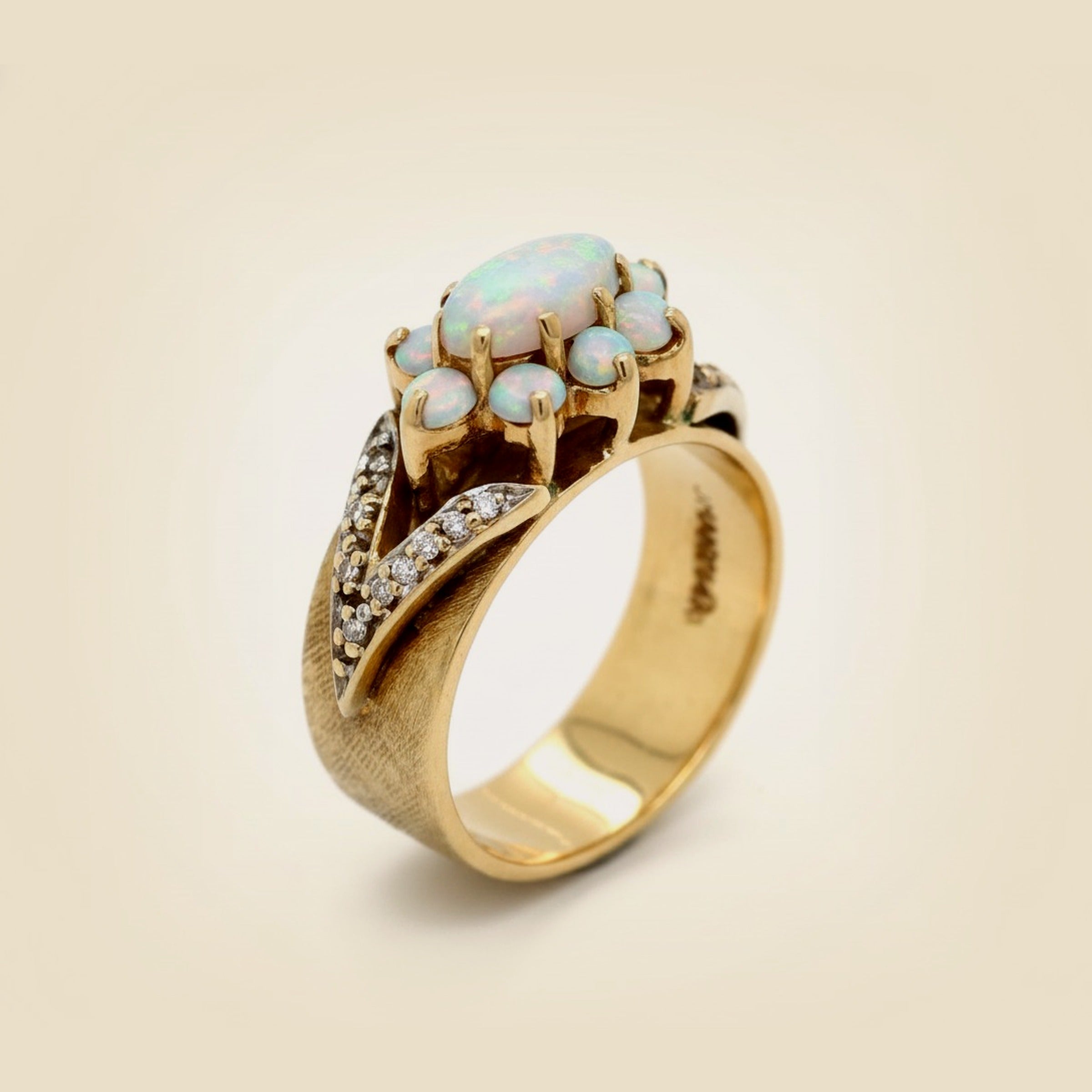 Yellow Gold Opal & Diamond Cocktail Ring