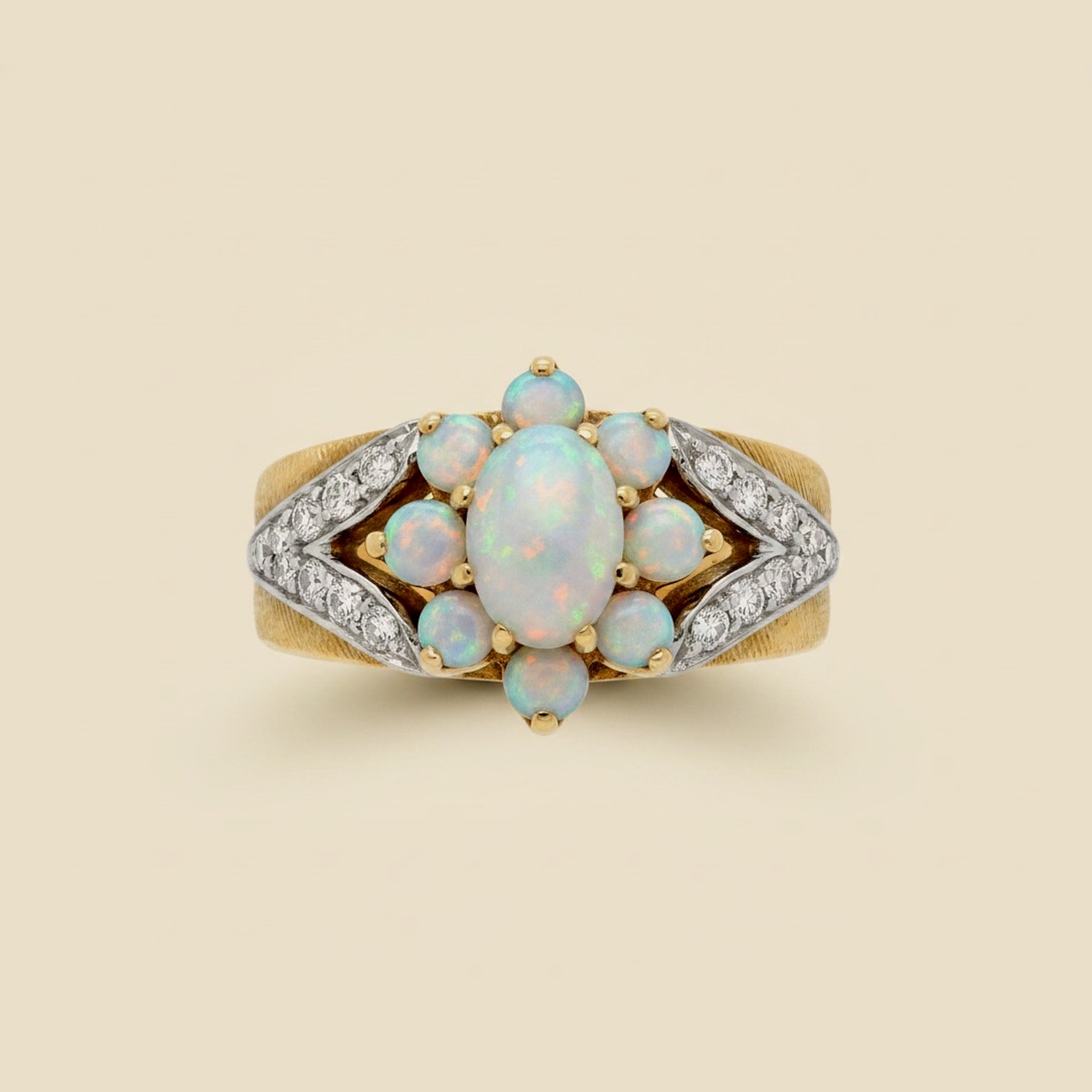 Yellow Gold Opal & Diamond Cocktail Ring