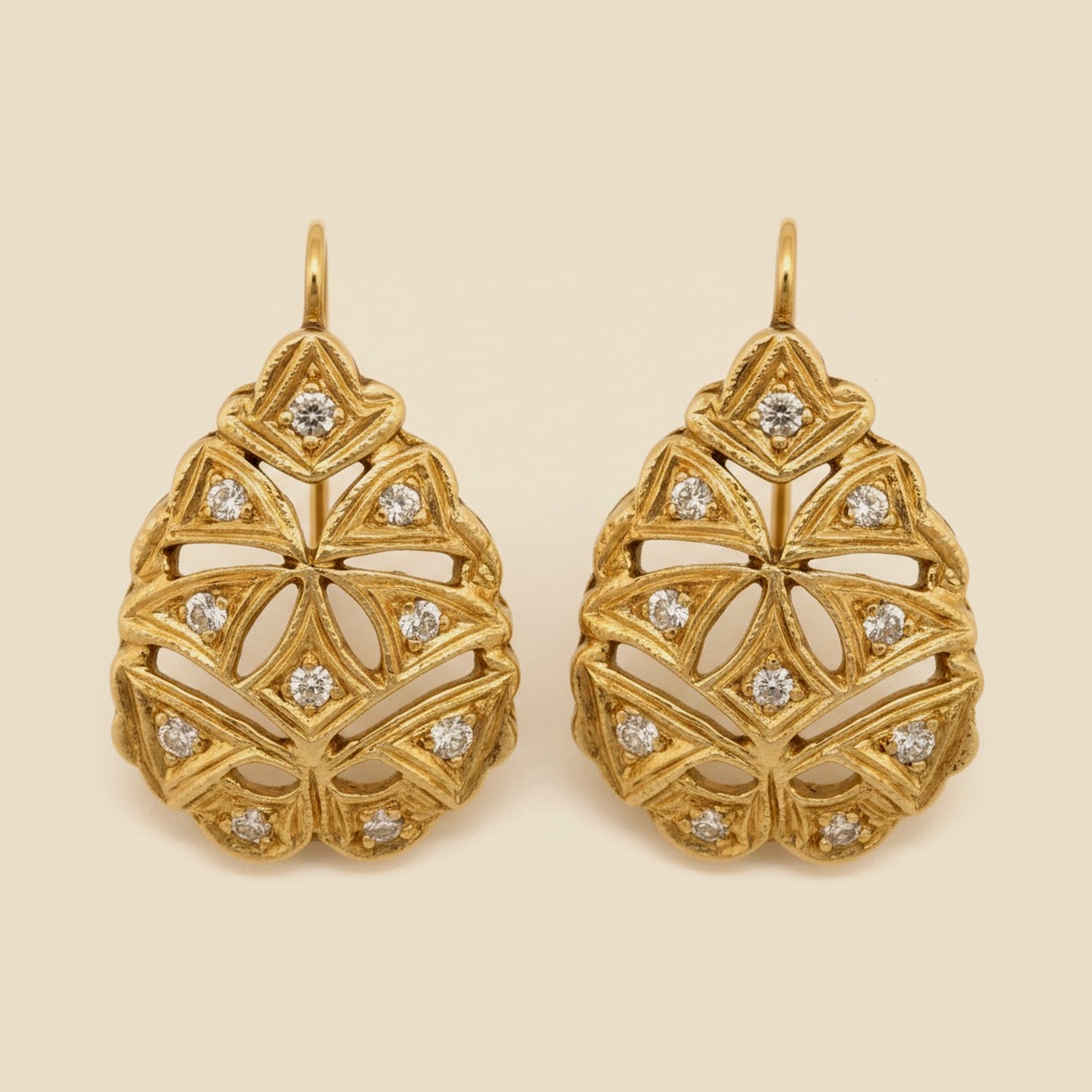 Yellow Gold Open Work Diamond Tear Drop Earrings – Empire Diamond