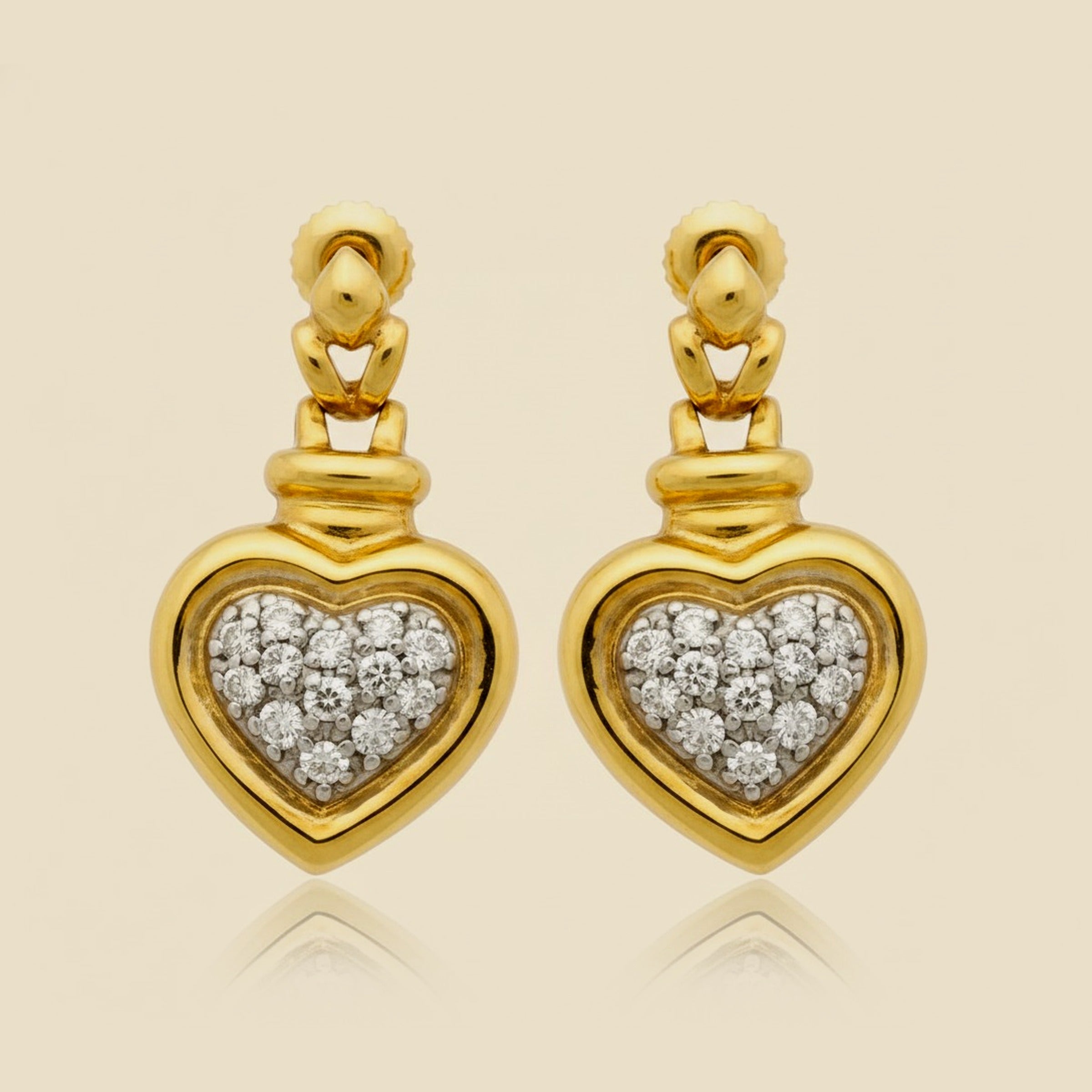 Yellow Gold Pave Diamond Heart Hanging Earrings – Empire Diamond