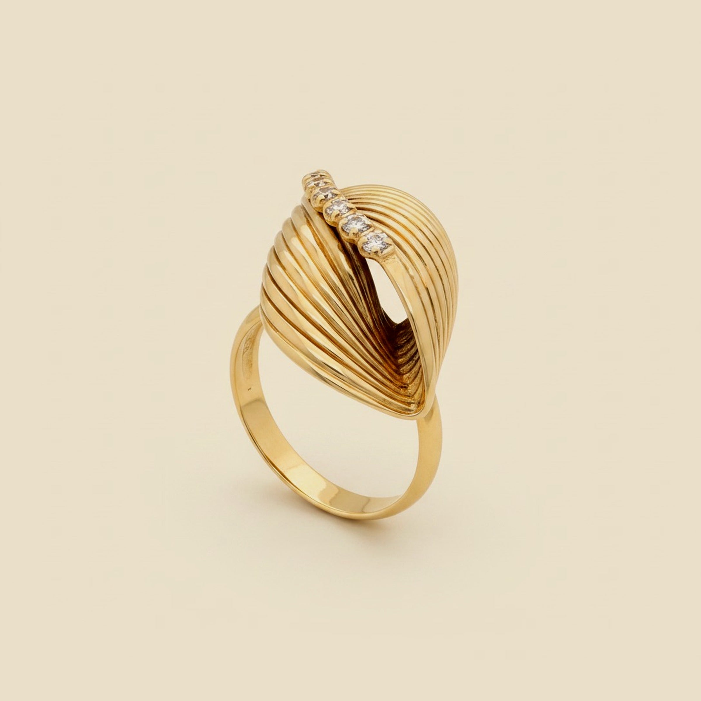 Yellow Gold Retro Ribbed Diamond Cocktail Ring – Empire Diamond