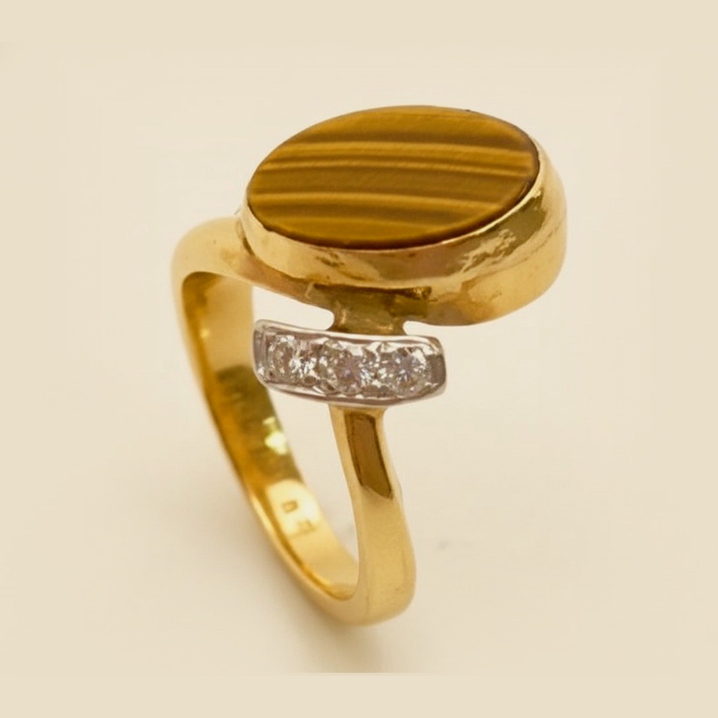 Yellow Gold Ring with Tiger's Eye Stone & Diamonds – Empire Diamond