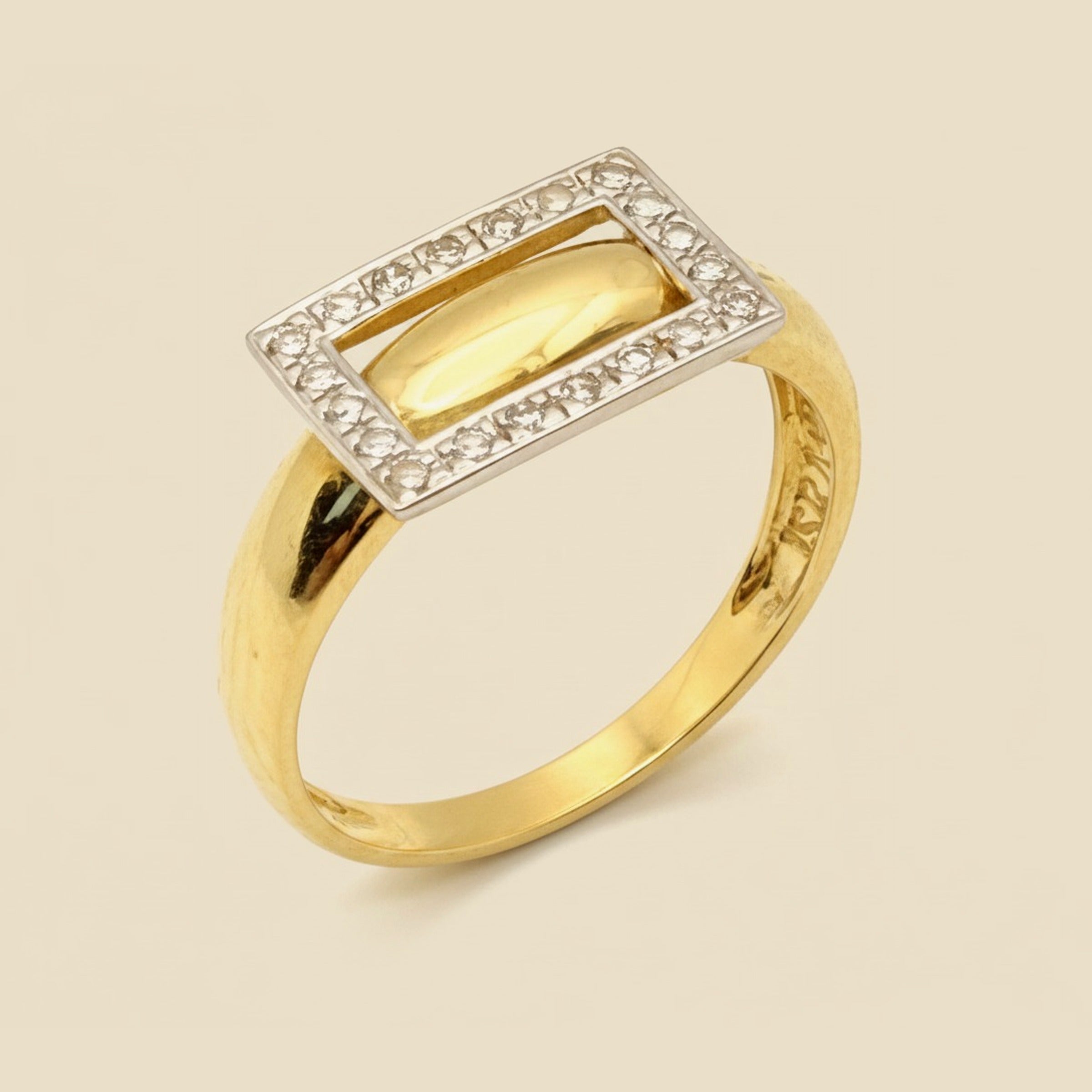 Yellow Gold Ring with White Gold Rectangle Frame – Empire Diamond