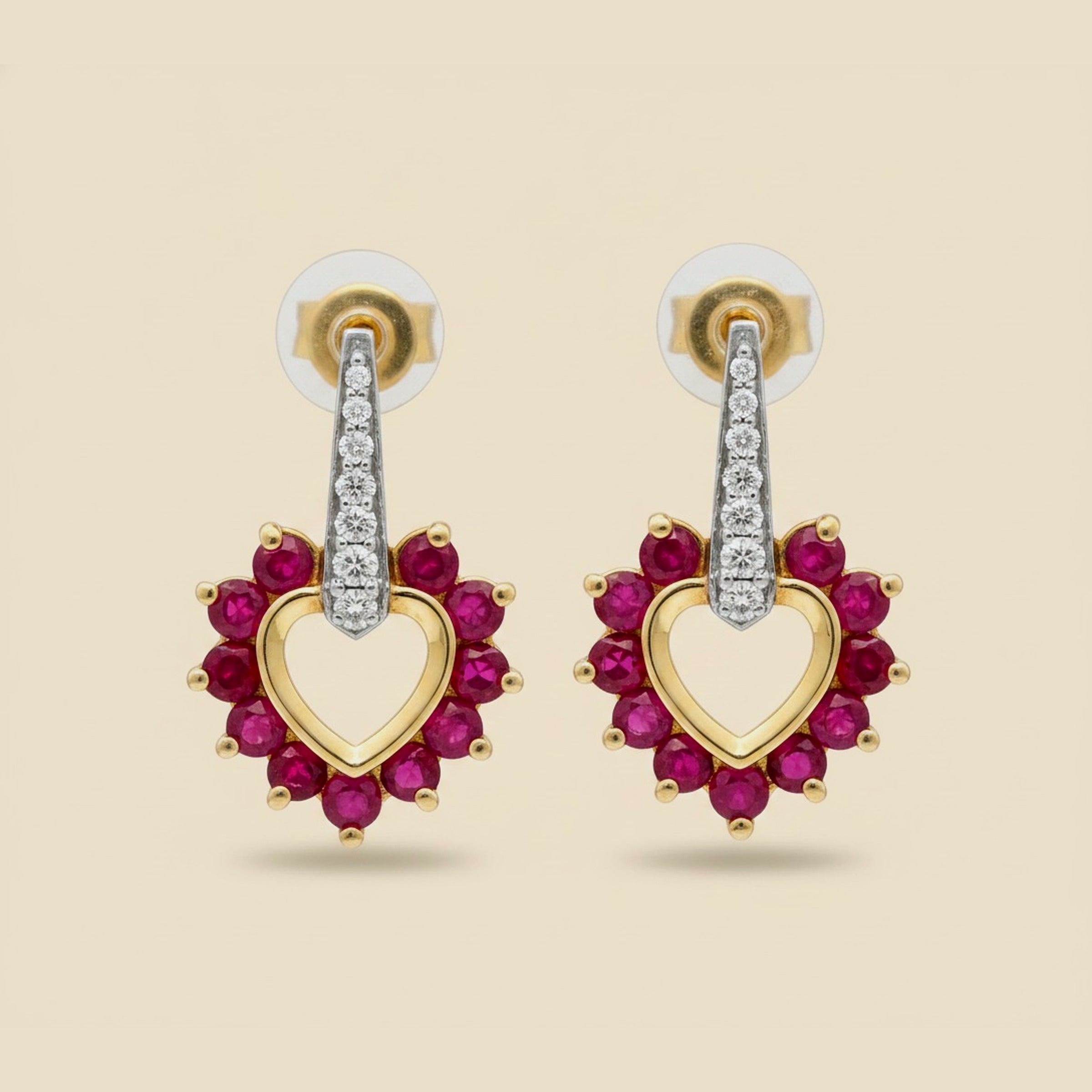 Yellow Gold Ruby Heart Earrings
