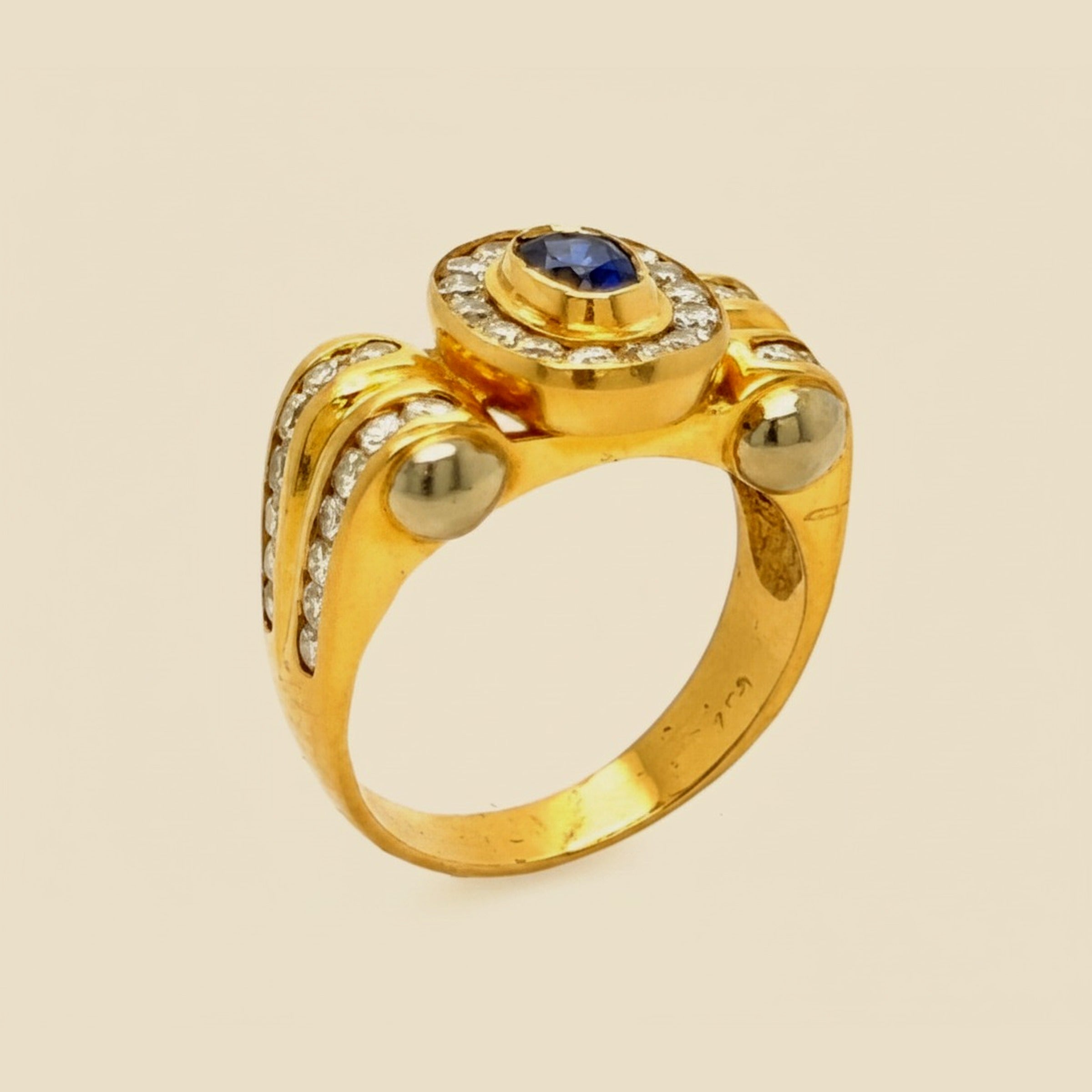 Yellow Gold Sapphire & Diamond Scroll Ring – Empire Diamond – view 2