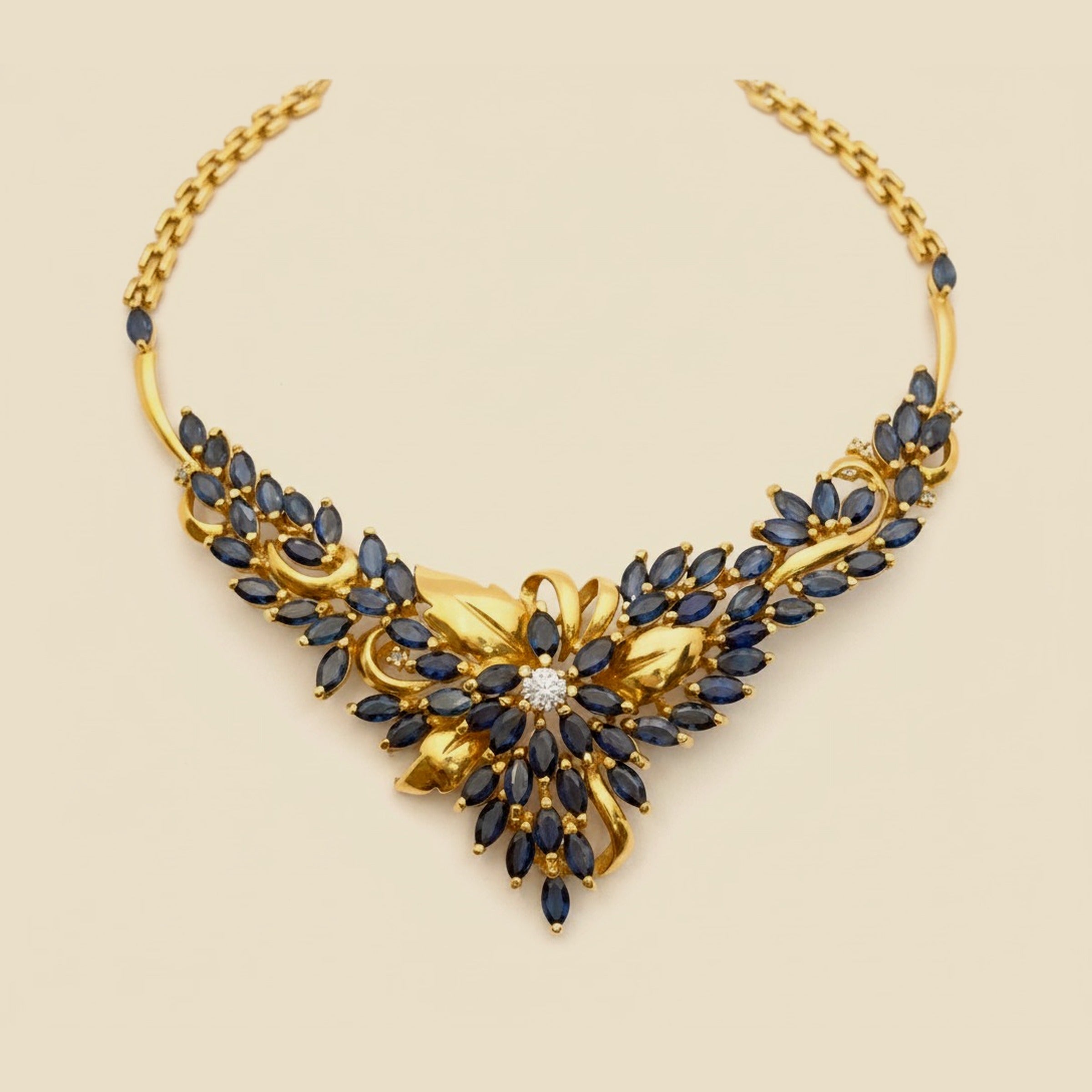 Yellow Gold Sapphire & Diamond Wing Stirrup Link Chain Necklace – Empire Diamond
