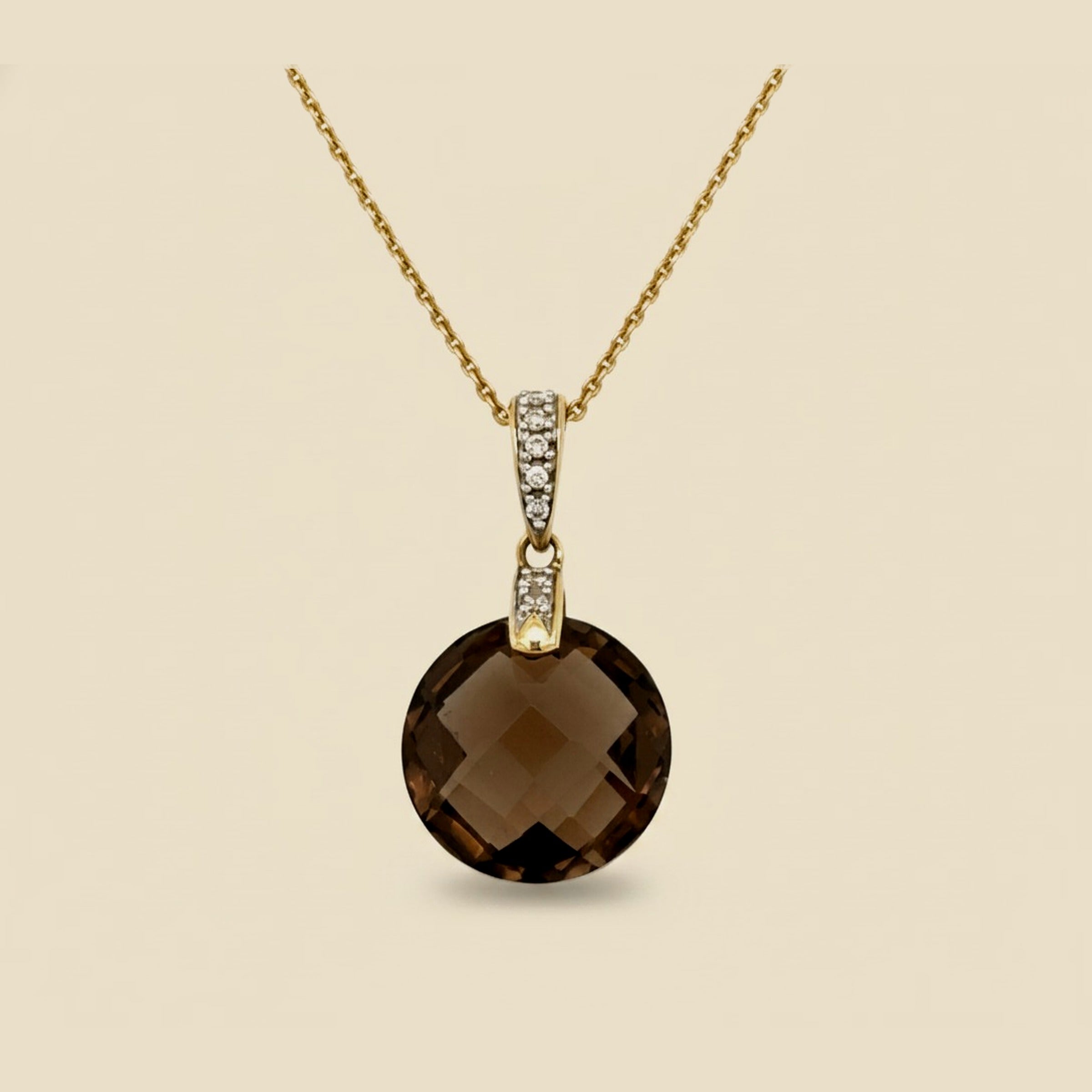 Yellow Gold Smoky Topaz Diamond Pendant Necklace