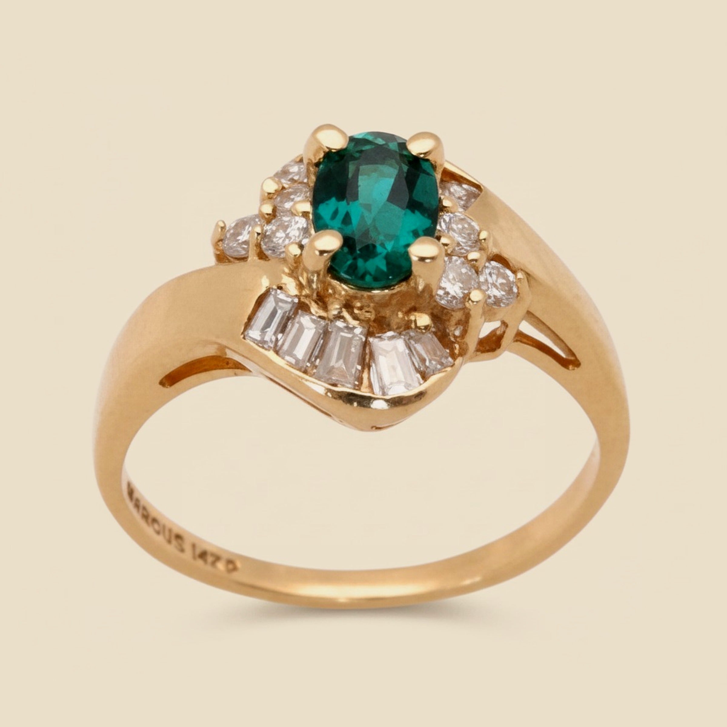 Yellow Gold Synthetic Emerald and Diamond Cocktail Ring – Empire Diamond – view 2