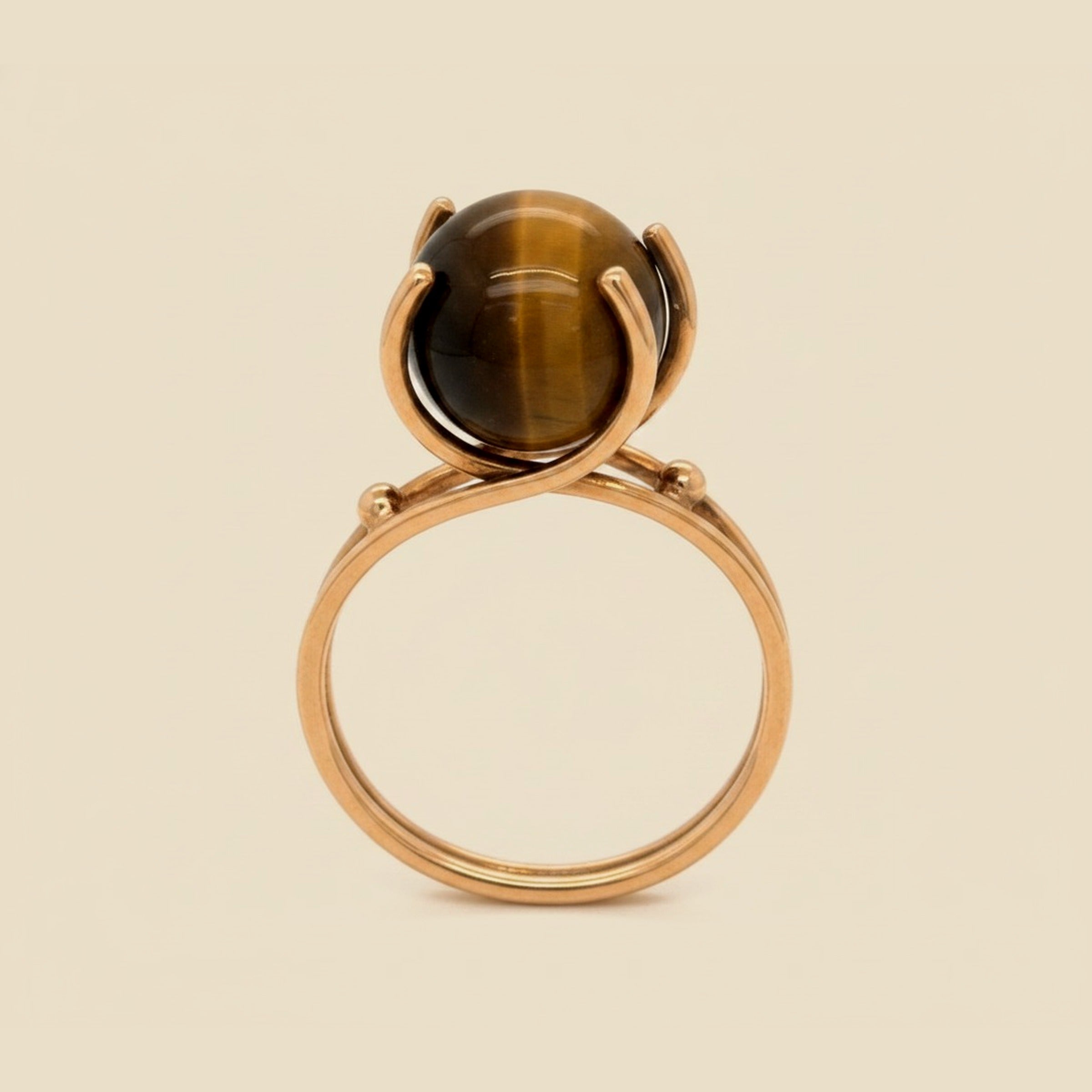 Yellow Gold Tiger Eye Ball Bead Ring