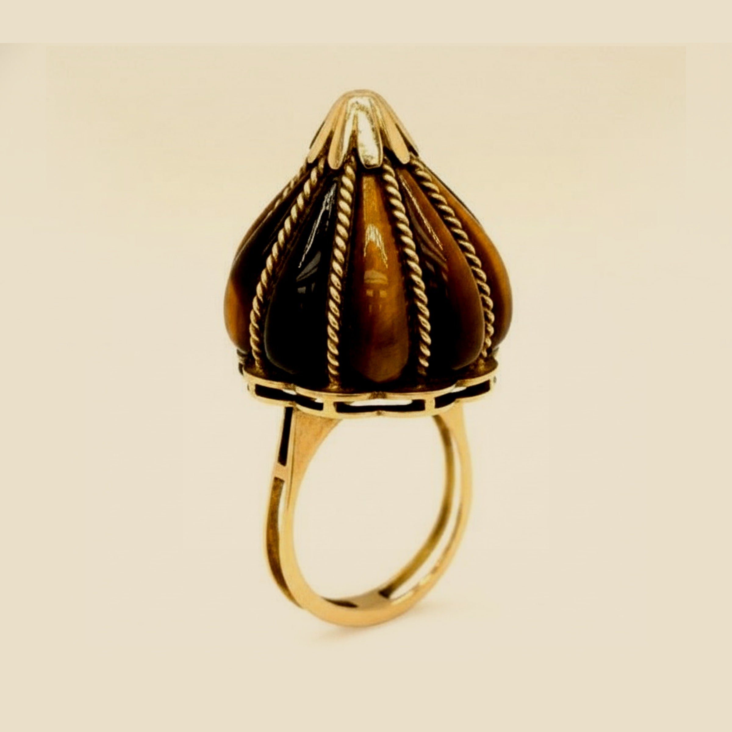 Yellow Gold Tiger Eye Onion Dome Ring