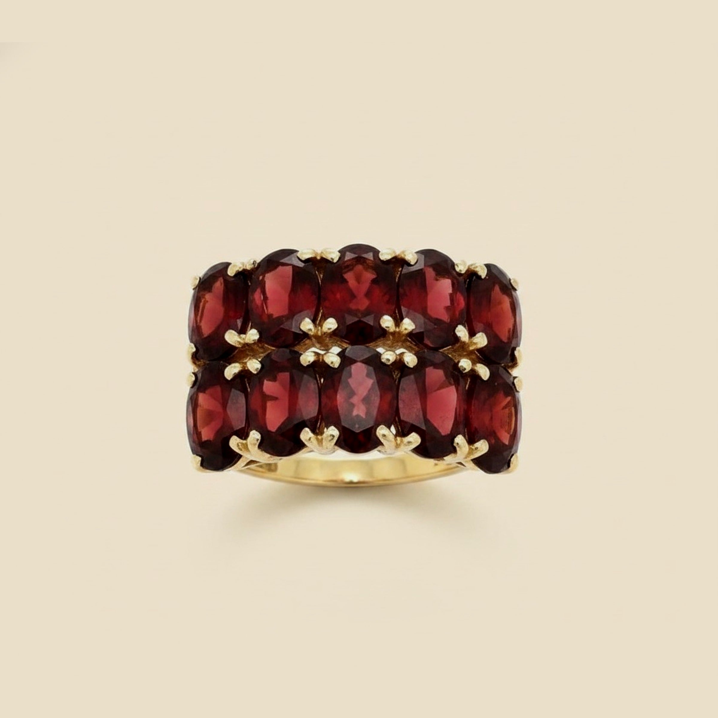 Yellow Gold Two Row Garnet Ring