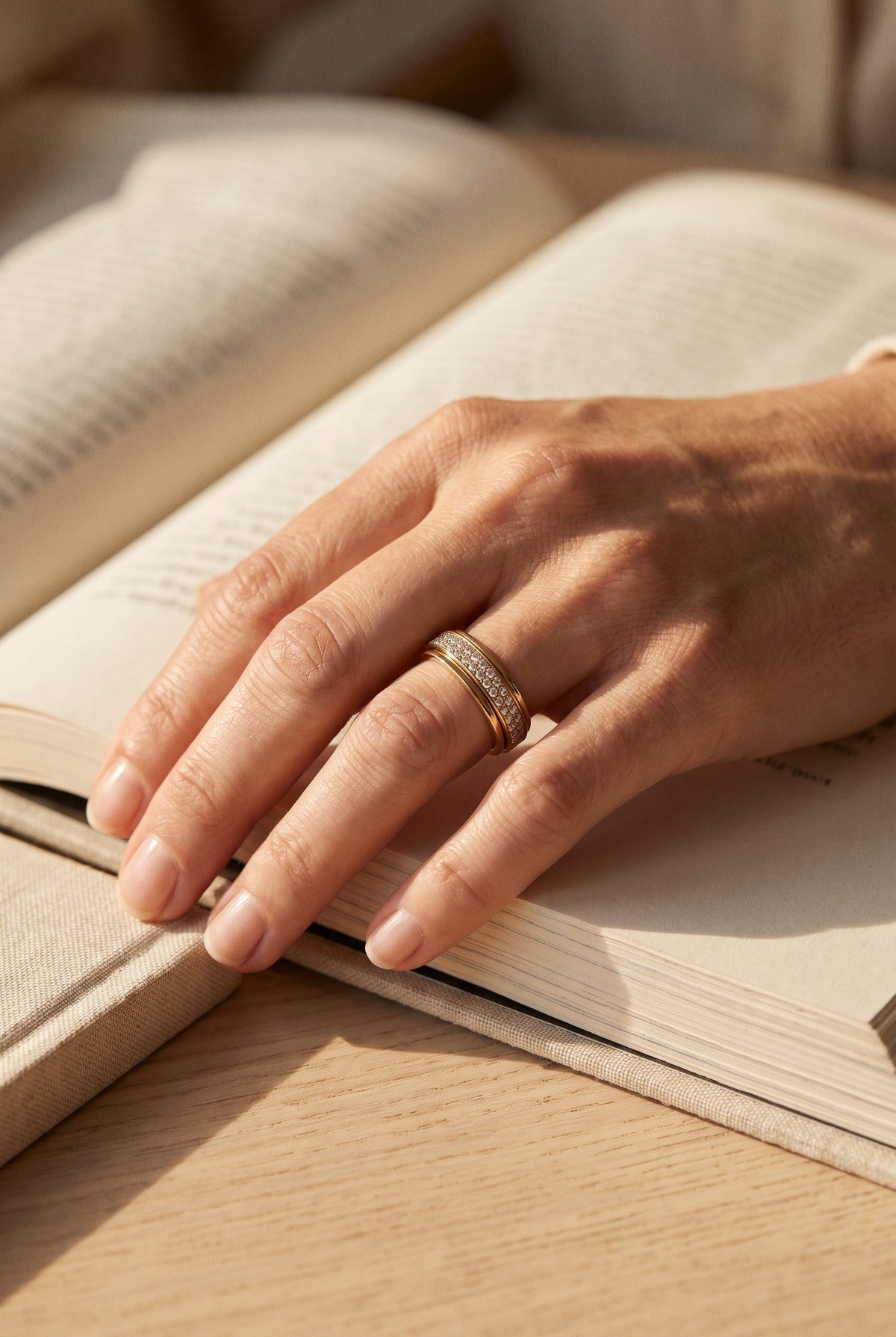 Piaget "Possession" Yellow Gold 2-Row Diamond Band Ring — shown worn
