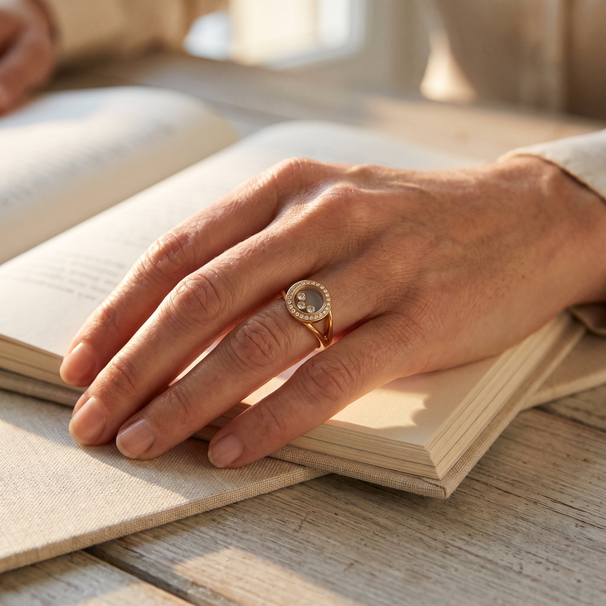 Chopard Yellow Gold Happy Diamonds Icons Ring — shown worn
