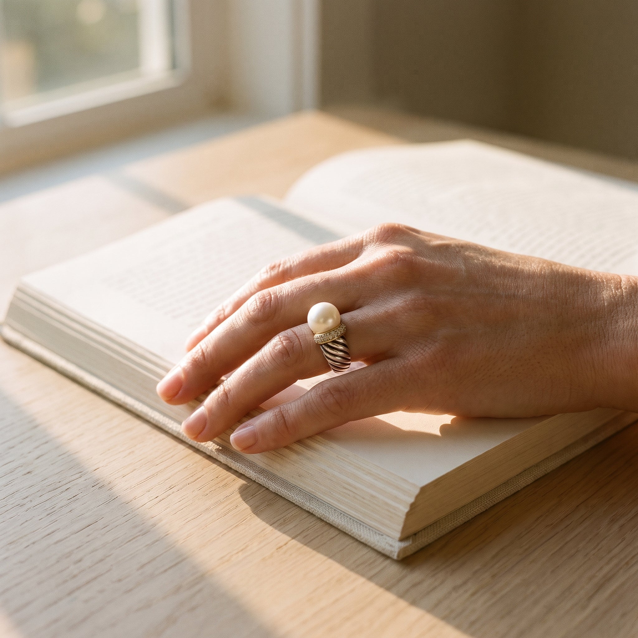 David Yurman South Sea Pearl & Pave Diamond Cocktail Ring — shown worn