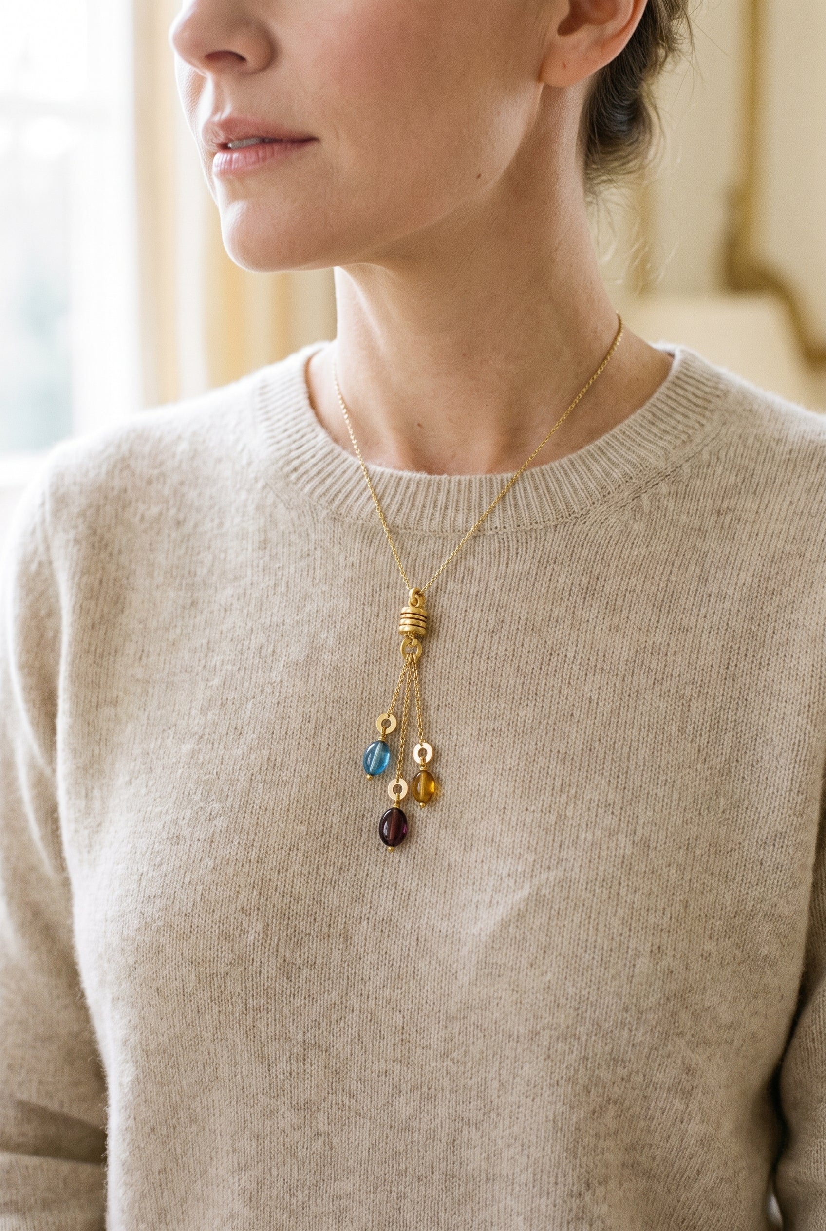 "Bulgari B Zero 1" 18K Gemstone Necklace — shown worn, second view