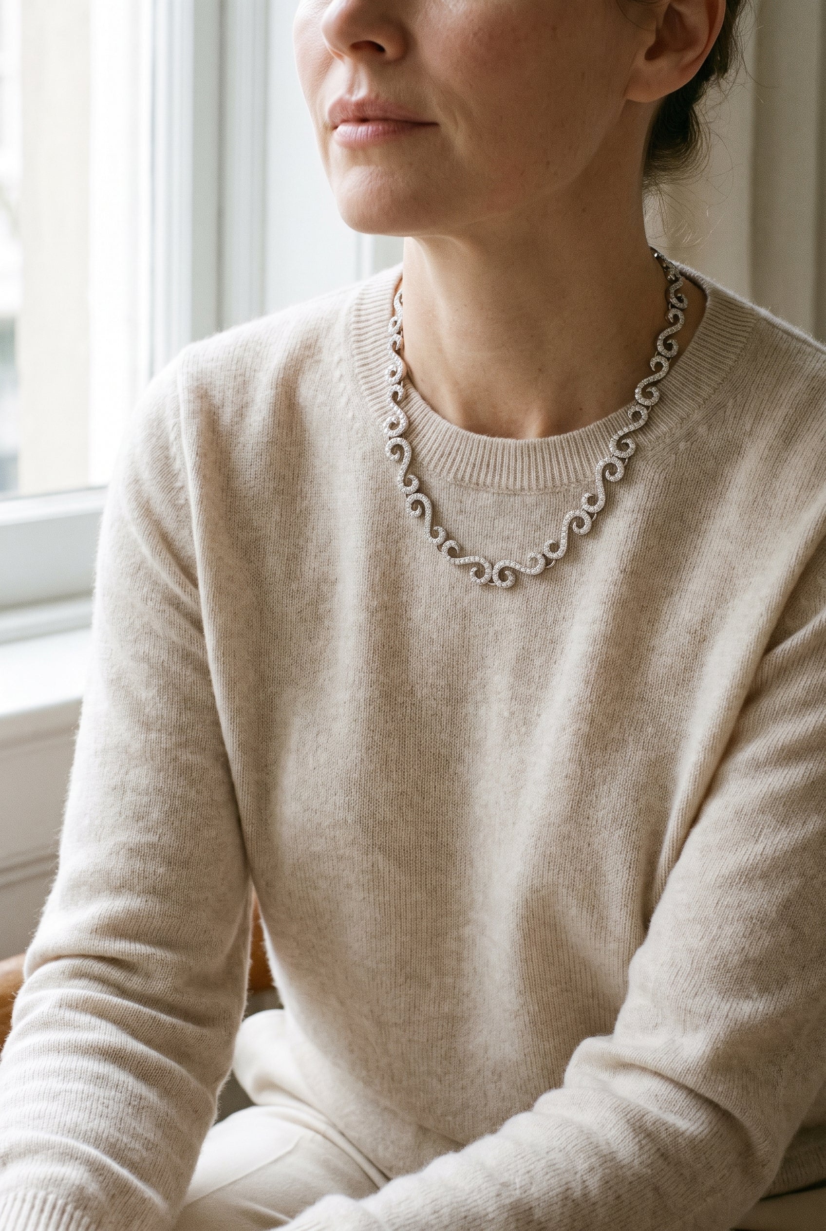 Fred Leighton 18K Diamond "S" Link Choker Necklace — shown worn, second view