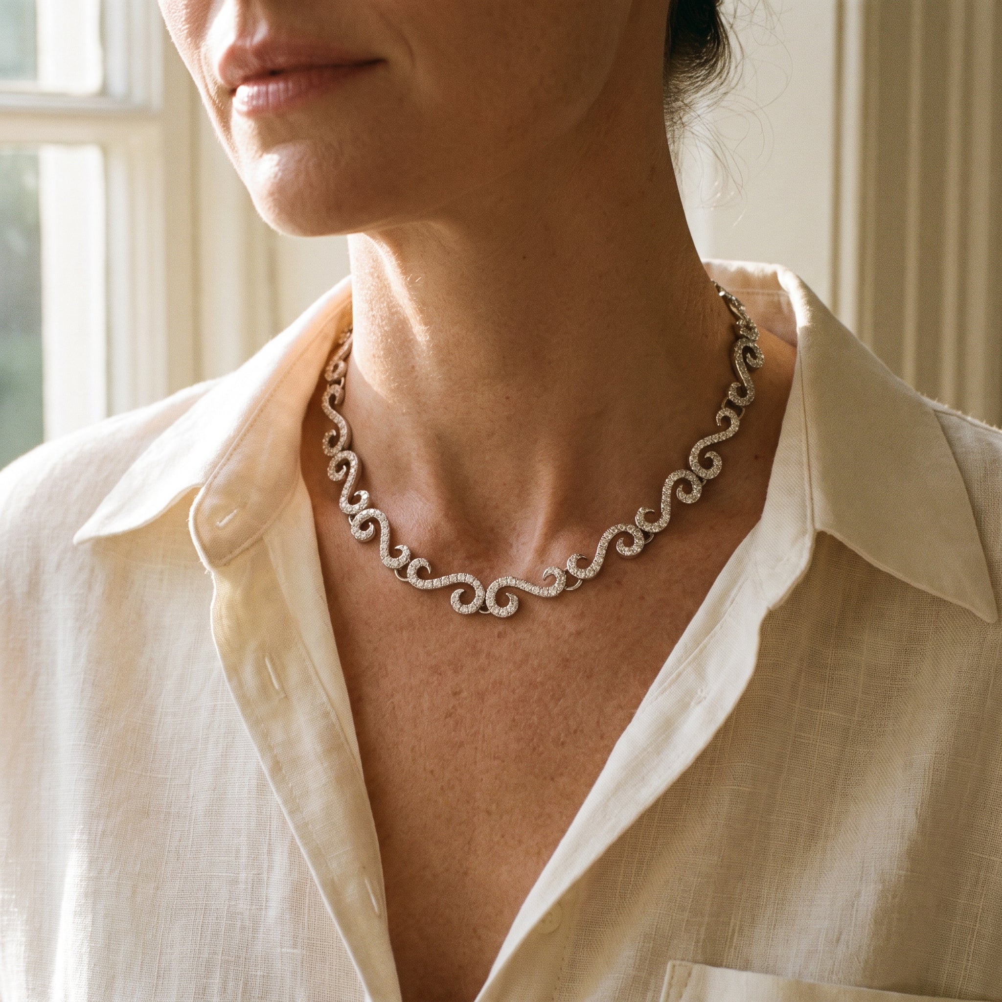 Fred Leighton 18K Diamond "S" Link Choker Necklace — shown worn