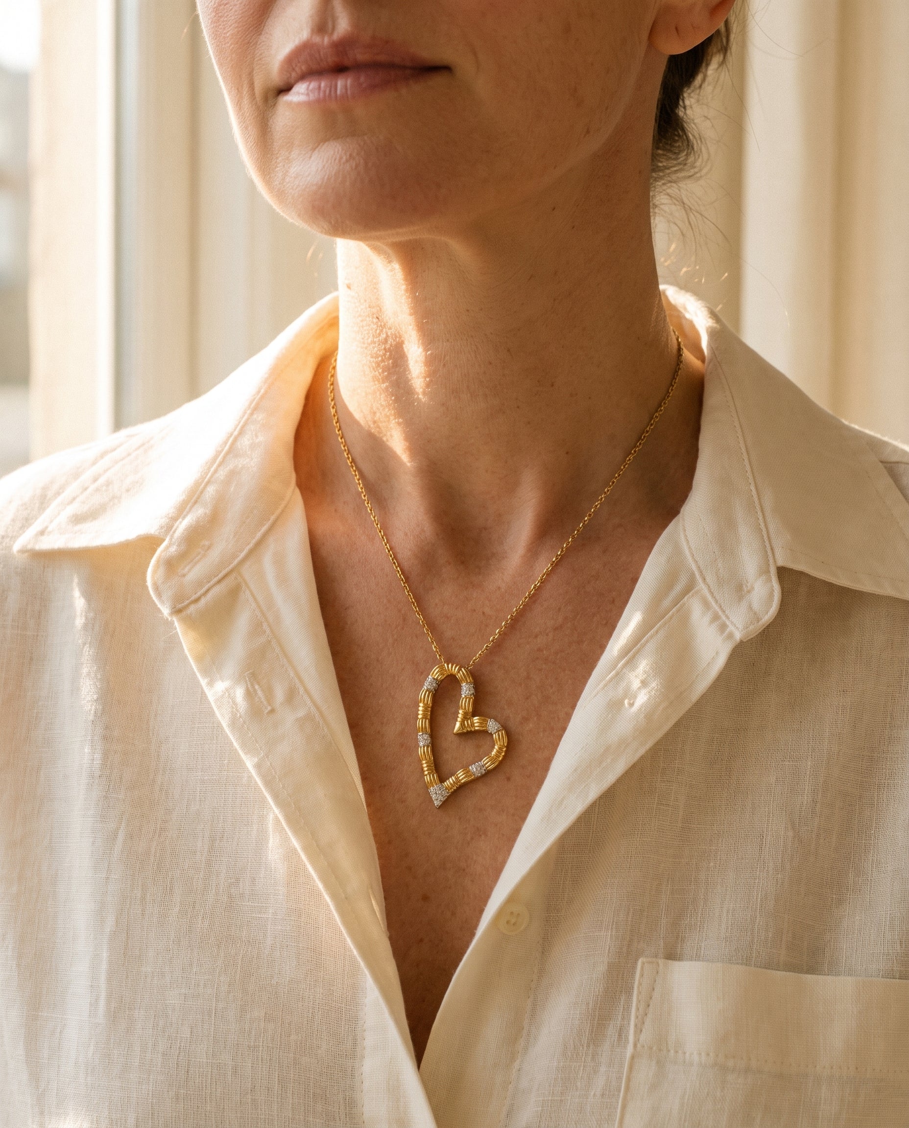 Roberto Coin 18k Open Heart Diamond Necklace — shown worn