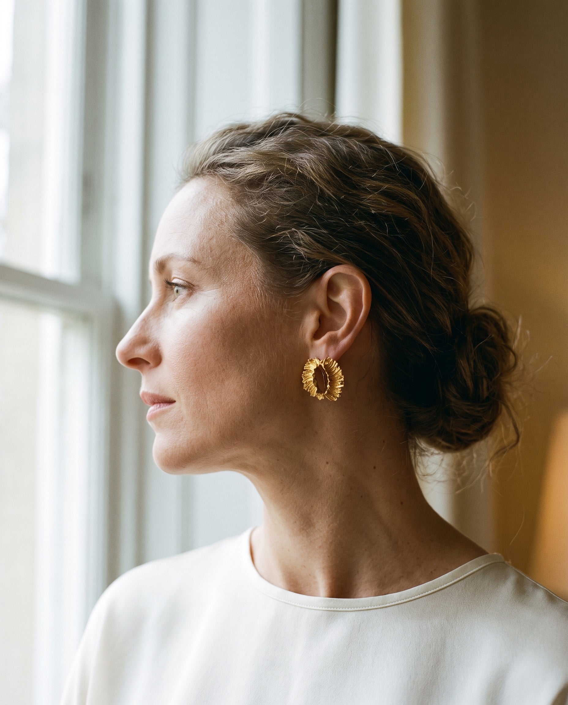 Buccellati, Italy, Sea Anemone Earclips — shown worn, second view