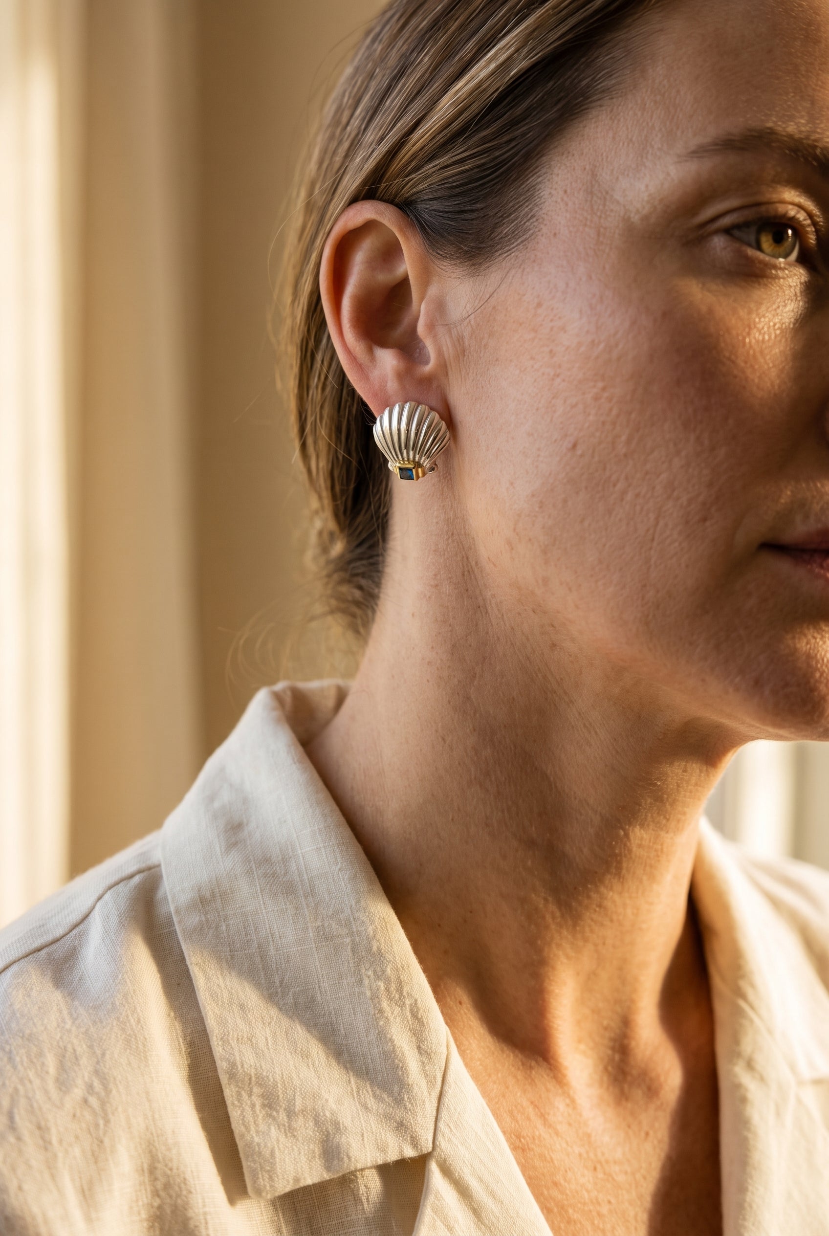 Sterling Silver Tiffany & Co. Shell Earrings — shown worn
