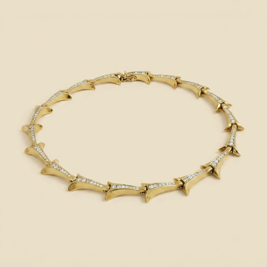 Decorative Vintage Yellow Gold Diamond Choker - alternate view