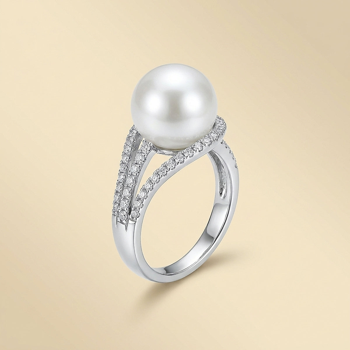 White Gold Pearl and Diamond Cocktail Ring