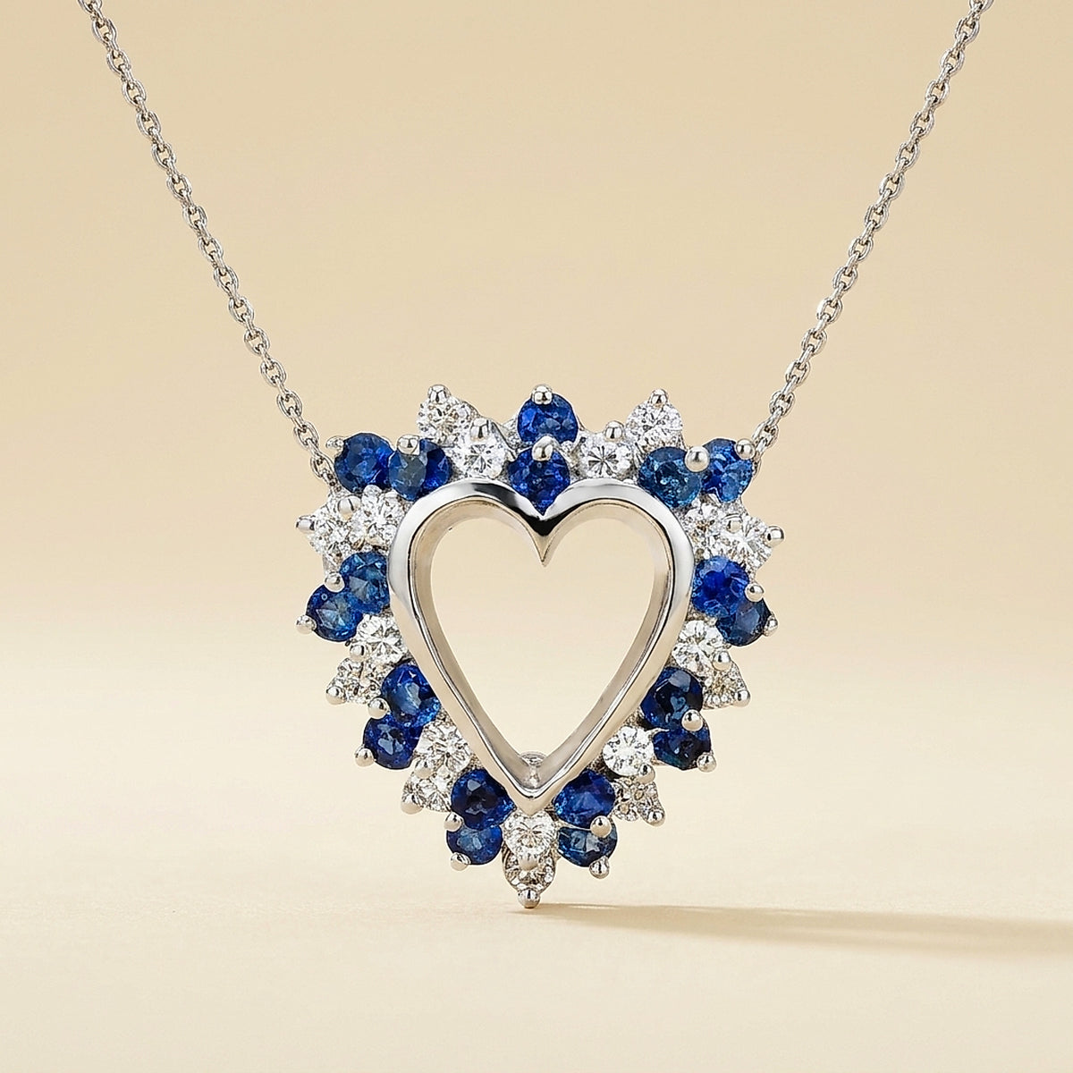 White Gold Sapphire/Diamond Heart Pendant