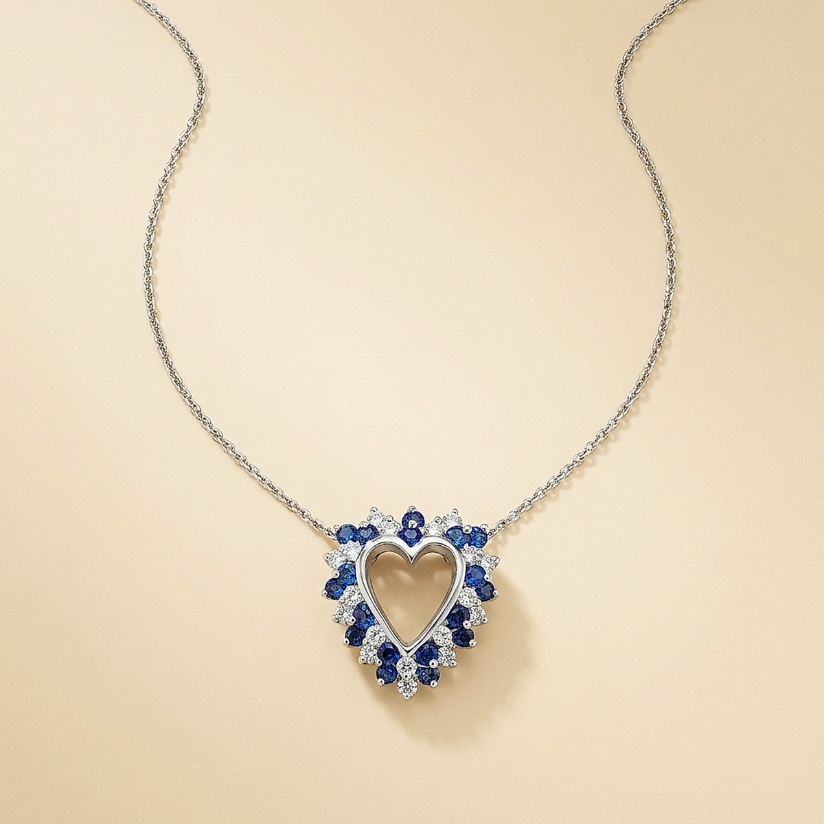 White Gold Sapphire/Diamond Heart Pendant
