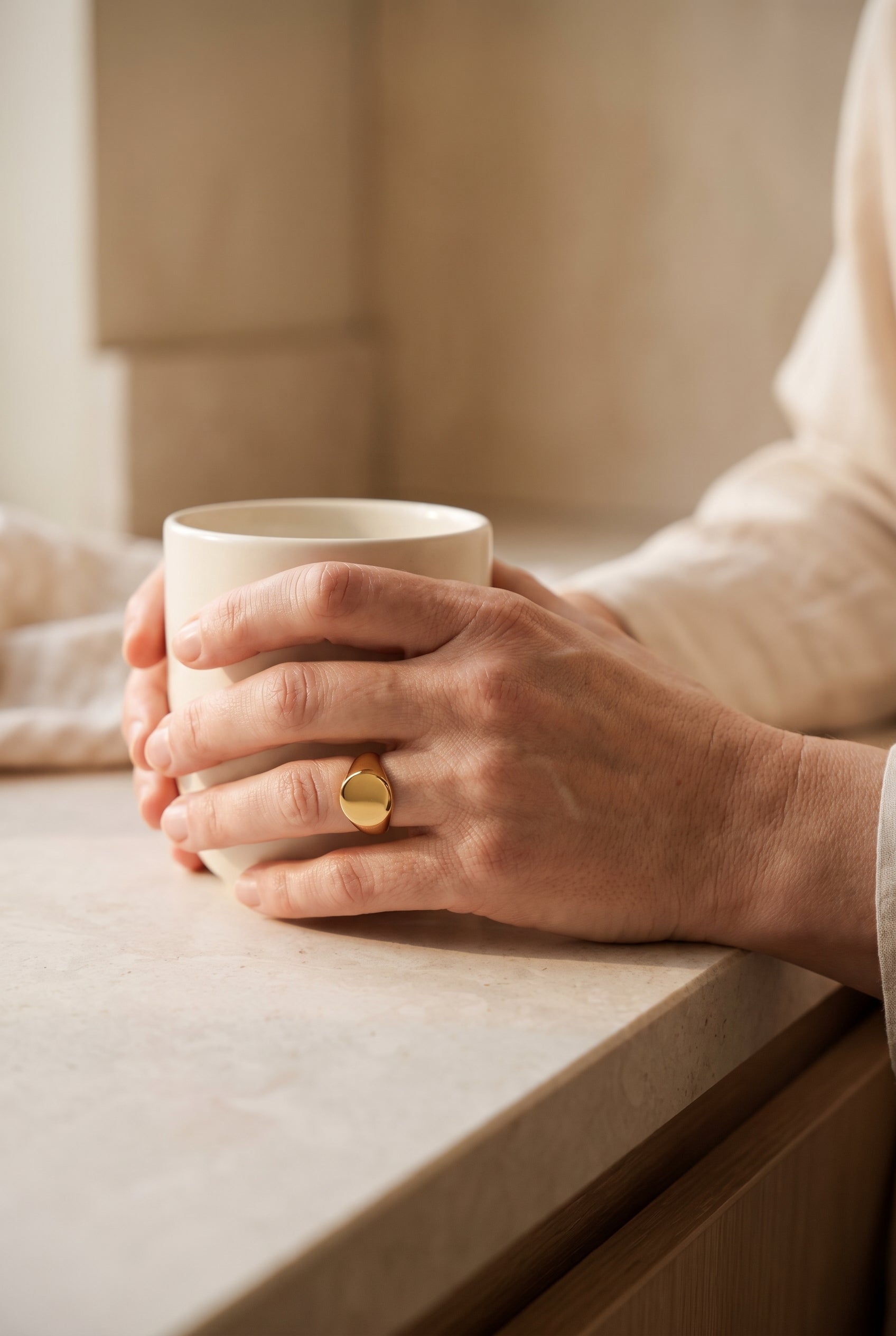 Tiffany & Co. Yellow Gold Men's Signet Ring — shown worn, second view
