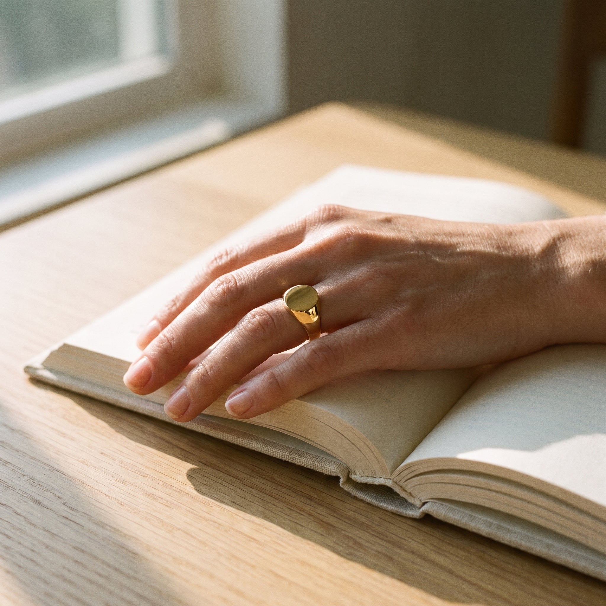Tiffany & Co. Yellow Gold Men's Signet Ring — shown worn