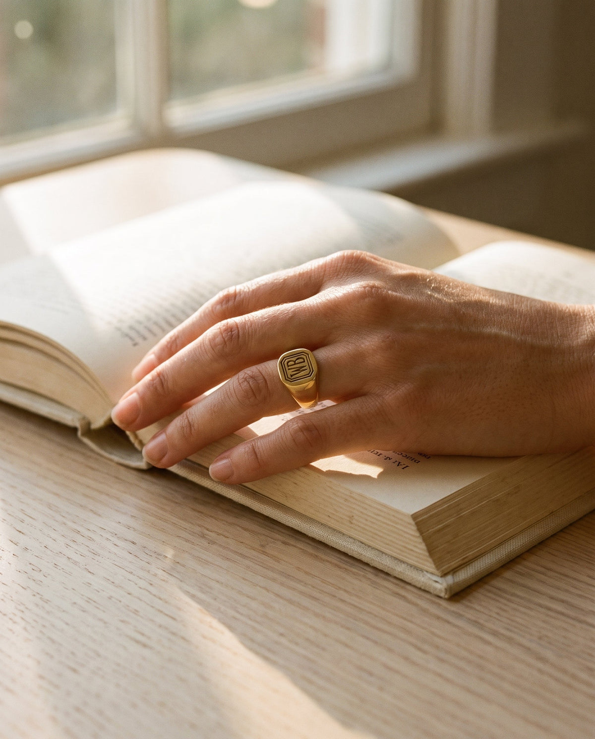 Tiffany & Co. 14k Yellow Gold Initial Ring — shown worn