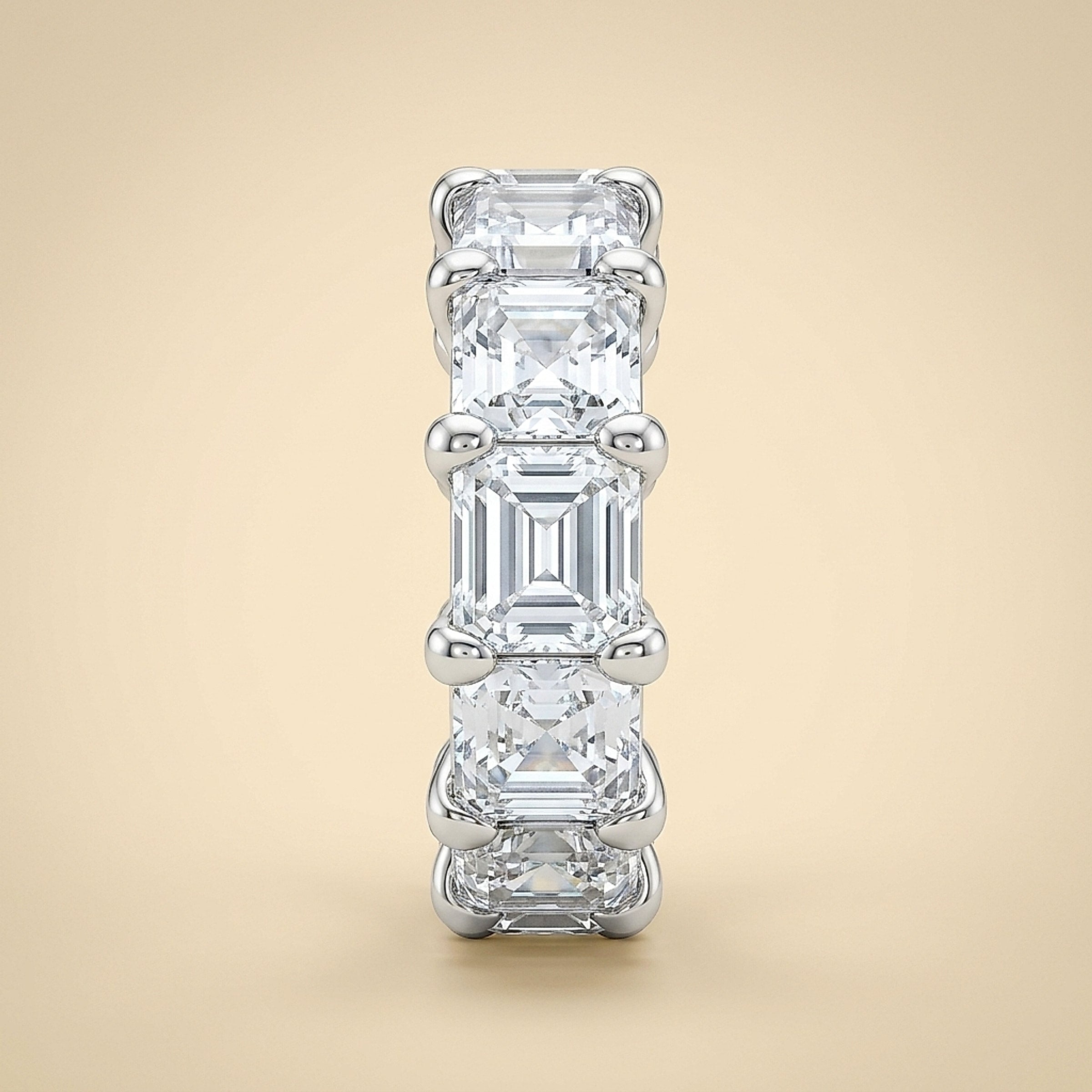 White Gold Square Cut Colorless Topaz Eternity Band