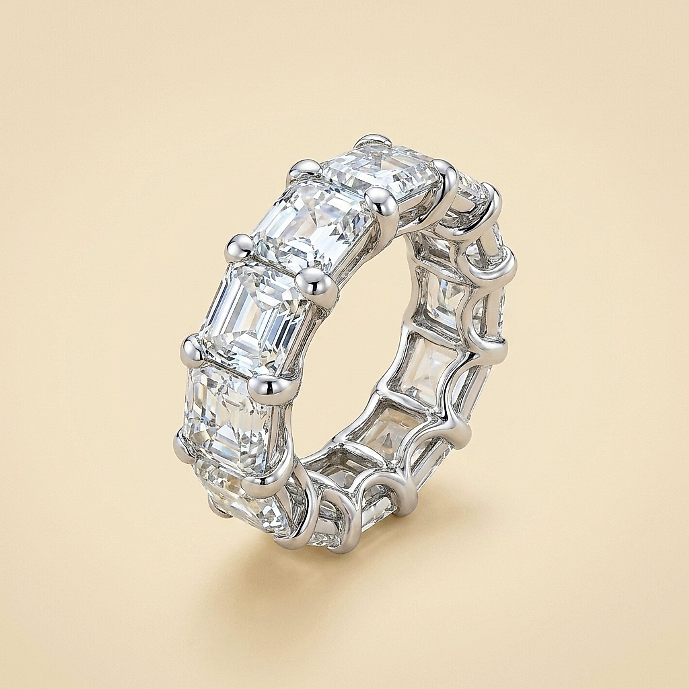 White Gold Square Cut Colorless Topaz Eternity Band