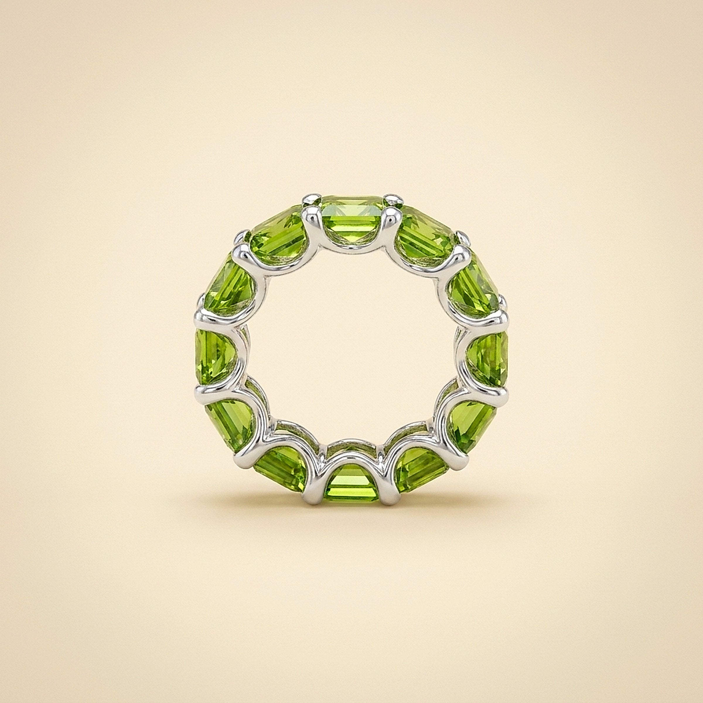 White Gold Square Cut Peridot Eternity Band