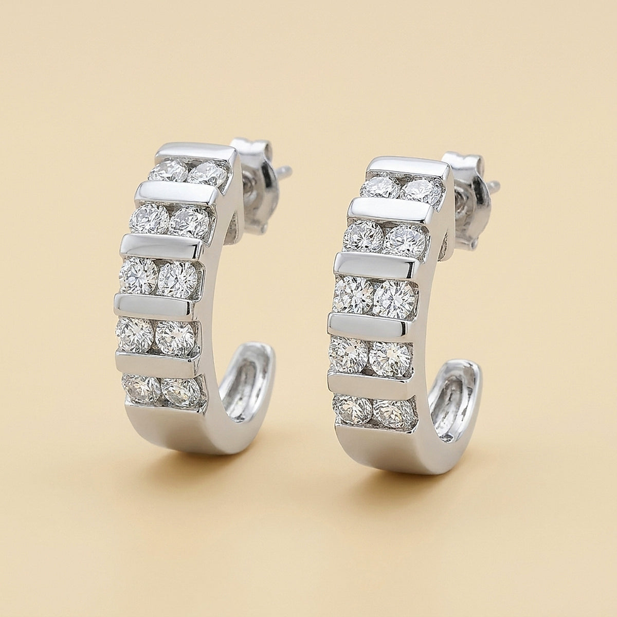 White Gold Diamond "J" Hoop Earrings