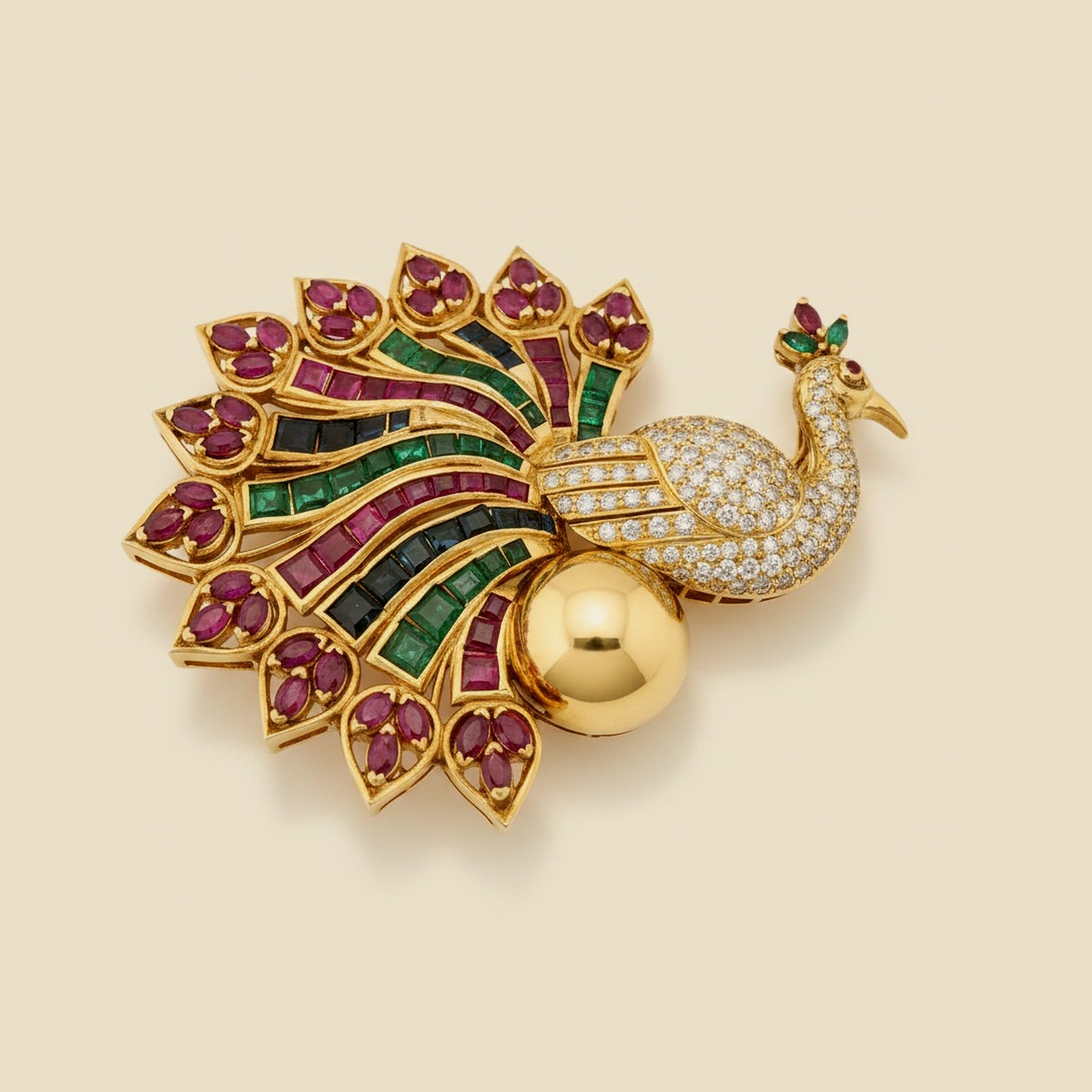 10K Yellow Gold and Precious Stone Peacock Brooch/Pendant – Empire Diamond