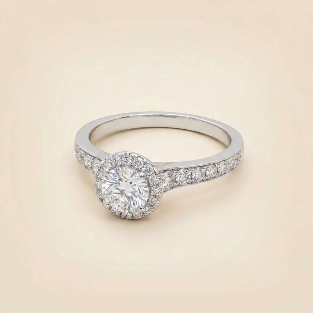 White Gold Diamond Halo Engagement Ring - alternate view
