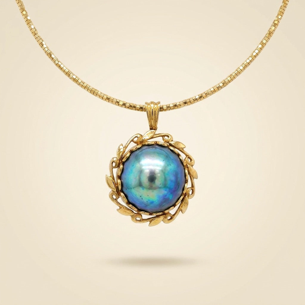 18k Yellow Gold Choker and 14k Yellow Gold Abalone Pendant
