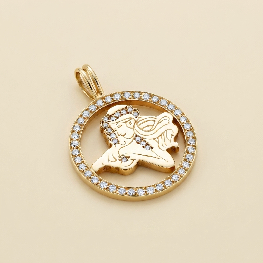 14k Yellow Gold Diamond Medusa Pendant